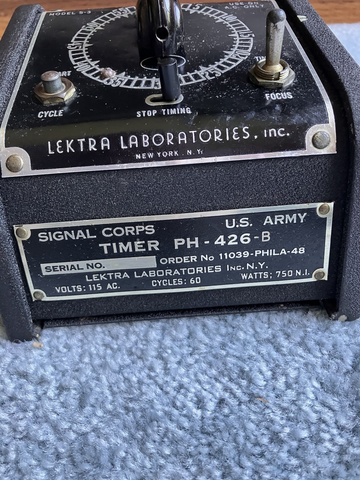 US Army WW II Signal Corps Camera Film Photo Timer PH-426-B Lektra S-3 Darkroom