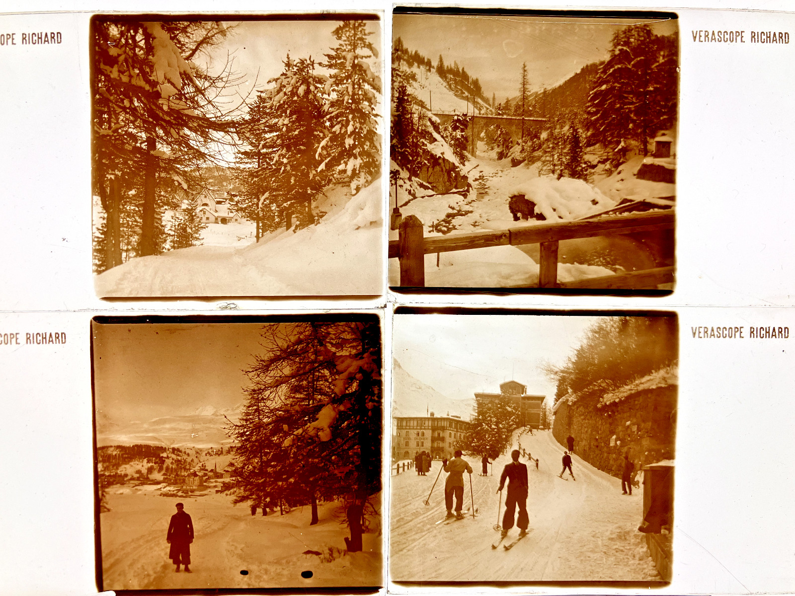 Lot of 24 Stereo Views on Glass, St. Moritz Switzerland, Mountaineering, Skii…
