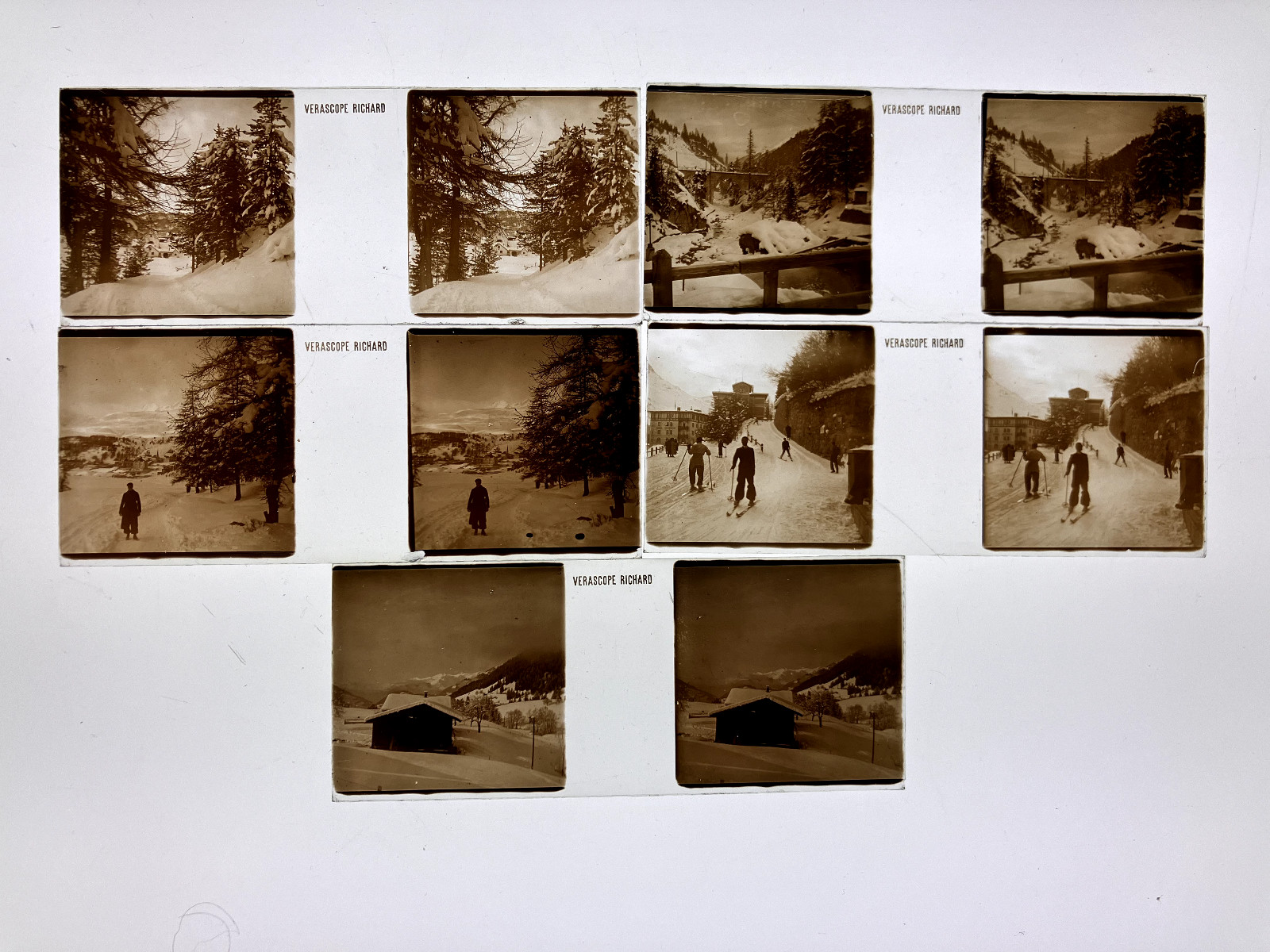Lot of 24 Stereo Views on Glass, St. Moritz Switzerland, Mountaineering, Skii…