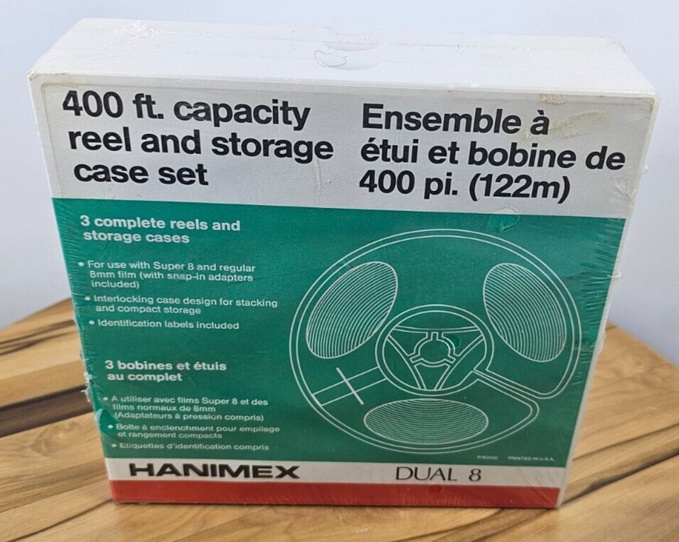 Hanimex Dual 8 400 ft Capacity Reel & Storage Case Set of 3 Complete Reels