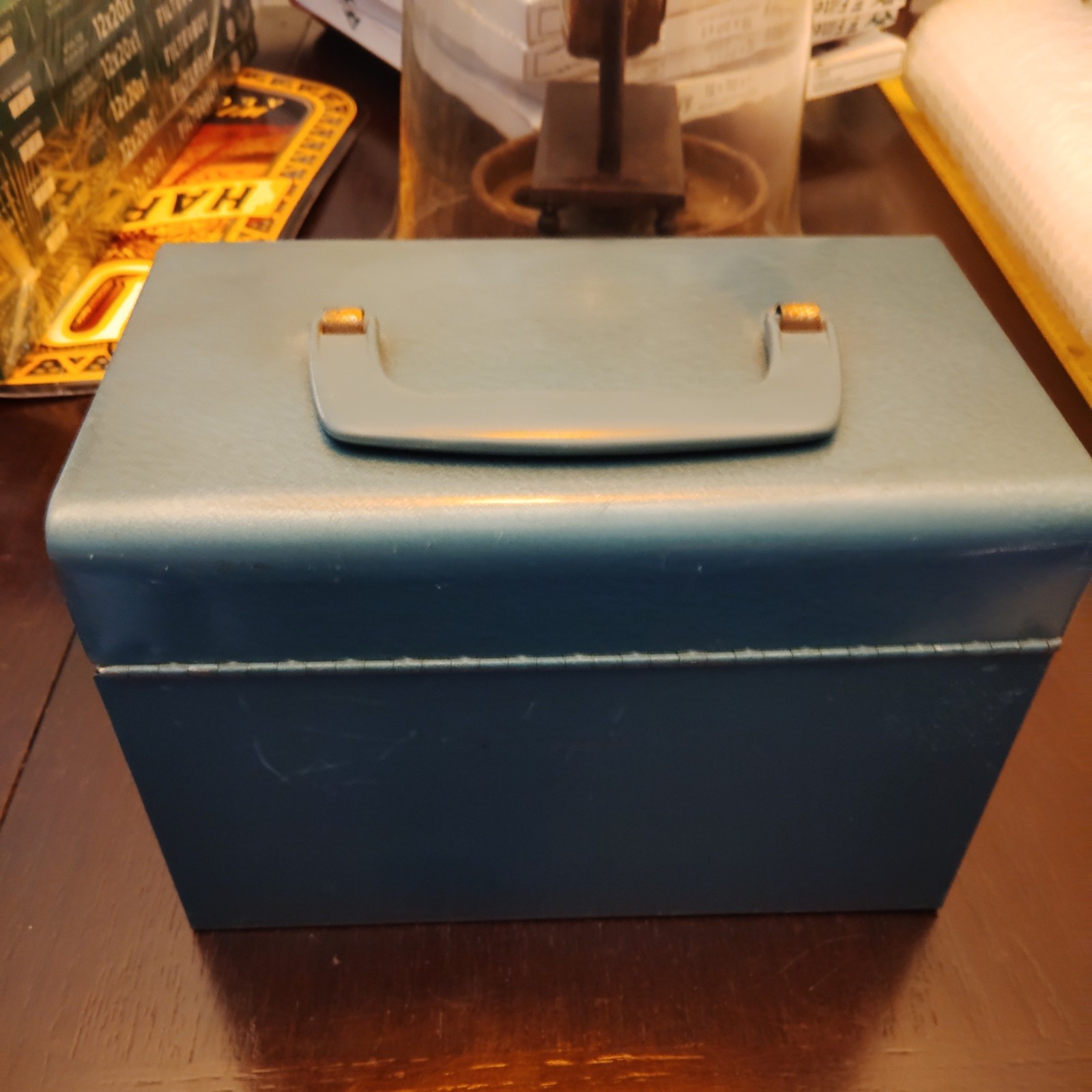 Vintage Metal Blue Logan De Luxe Bruce 12 Slot 8mm Movie Reel Chest Storage Case