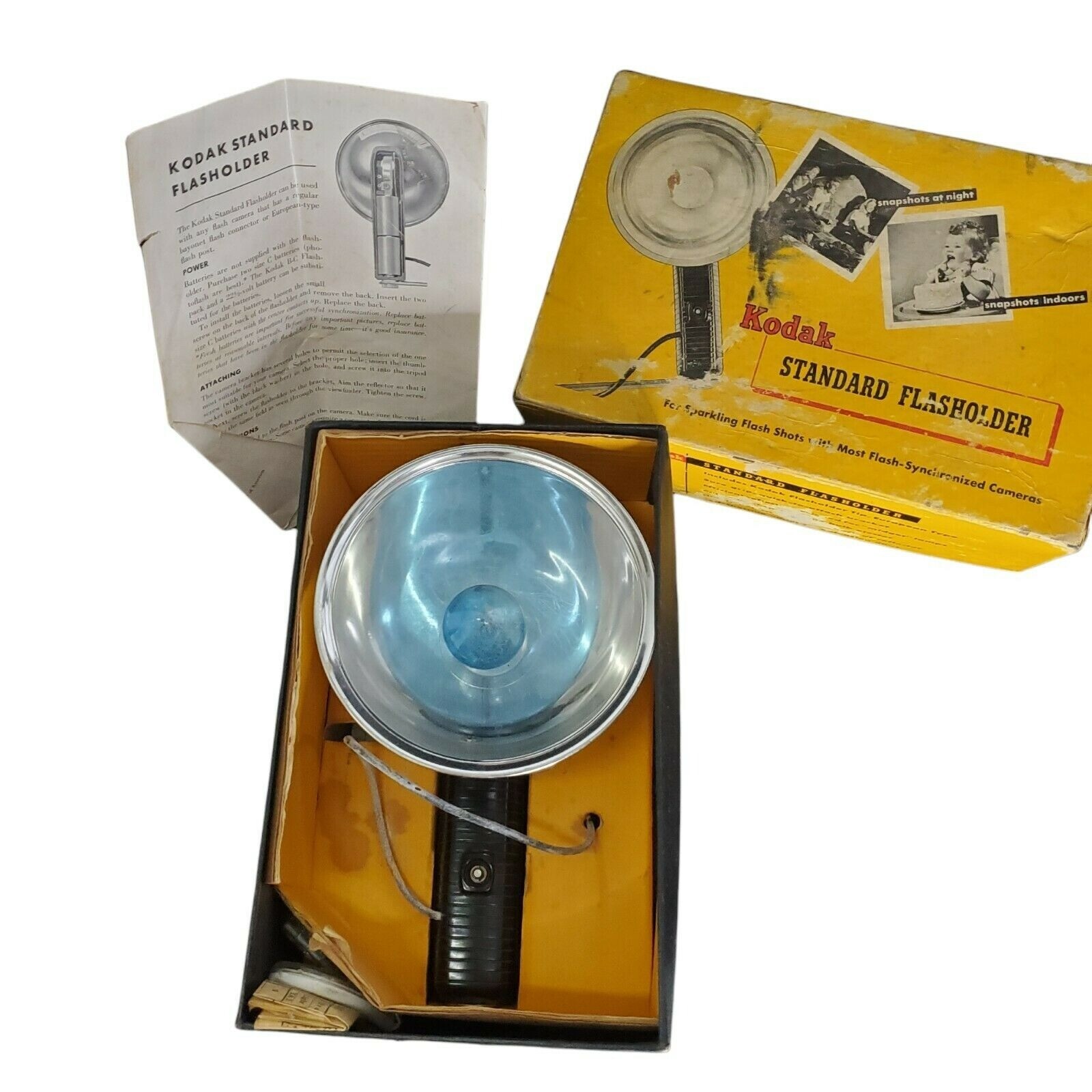 Kodak Standard Flasholder Flash Gun Blue Bulb w Original Box Vintage Photo Prop