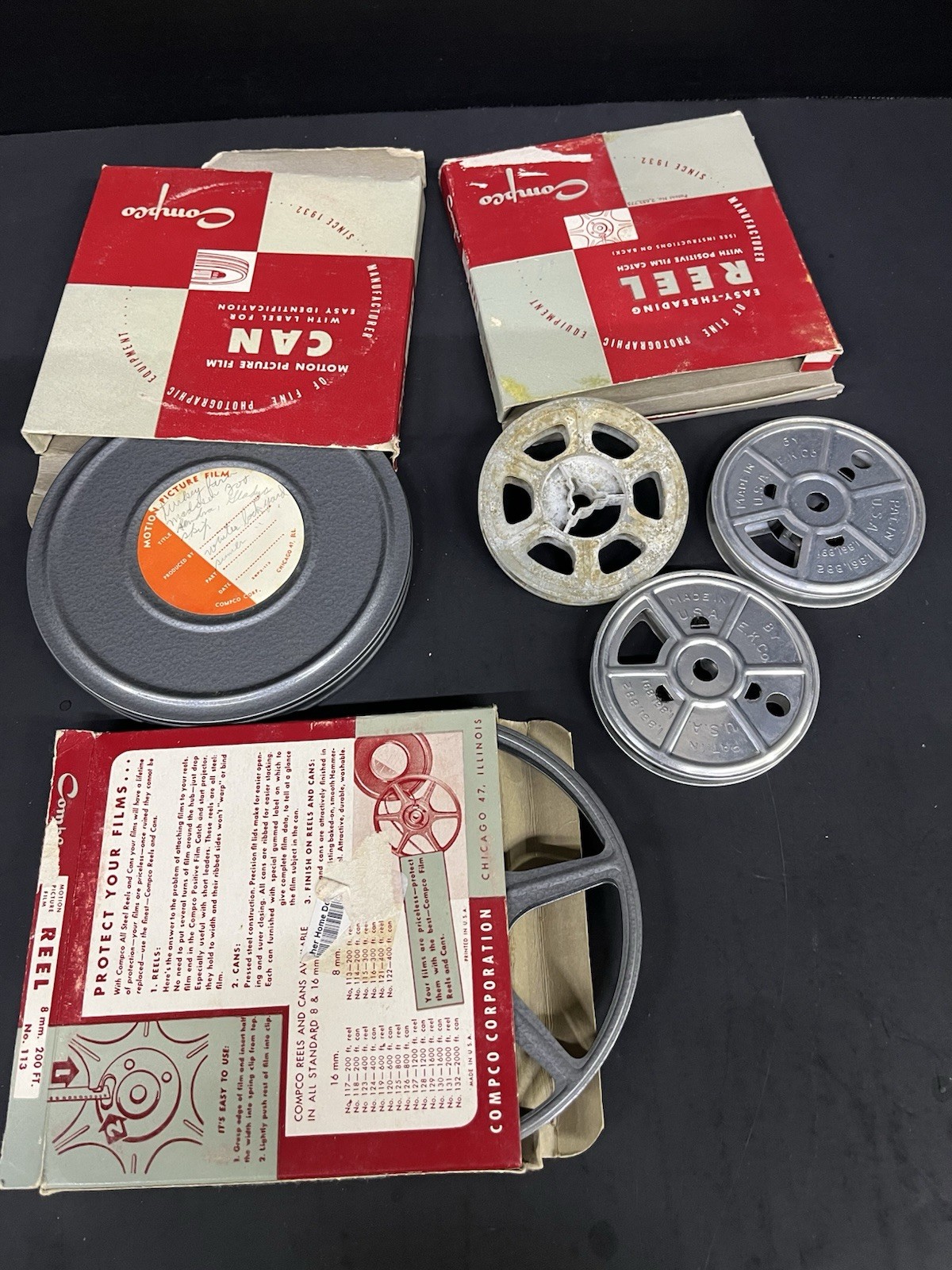 Vintage Compco Film Reels & Can 8mm & 16Mm Chicago Illinois