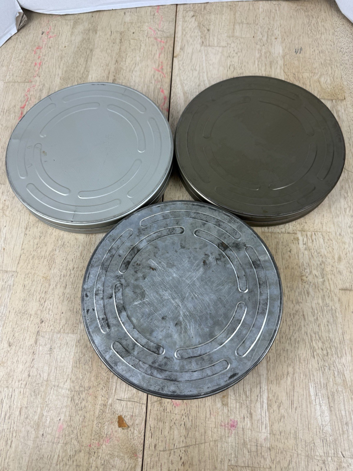 Lot of 3 Empty 16mm Metal Movie Film Canister Cans 10.5″ No Reels