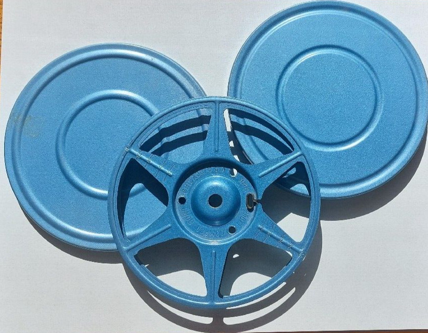 Lot Of 3 Vintage Compco Corp Blue 8mm Film Reel and Canister Movie Room Decor 5”
