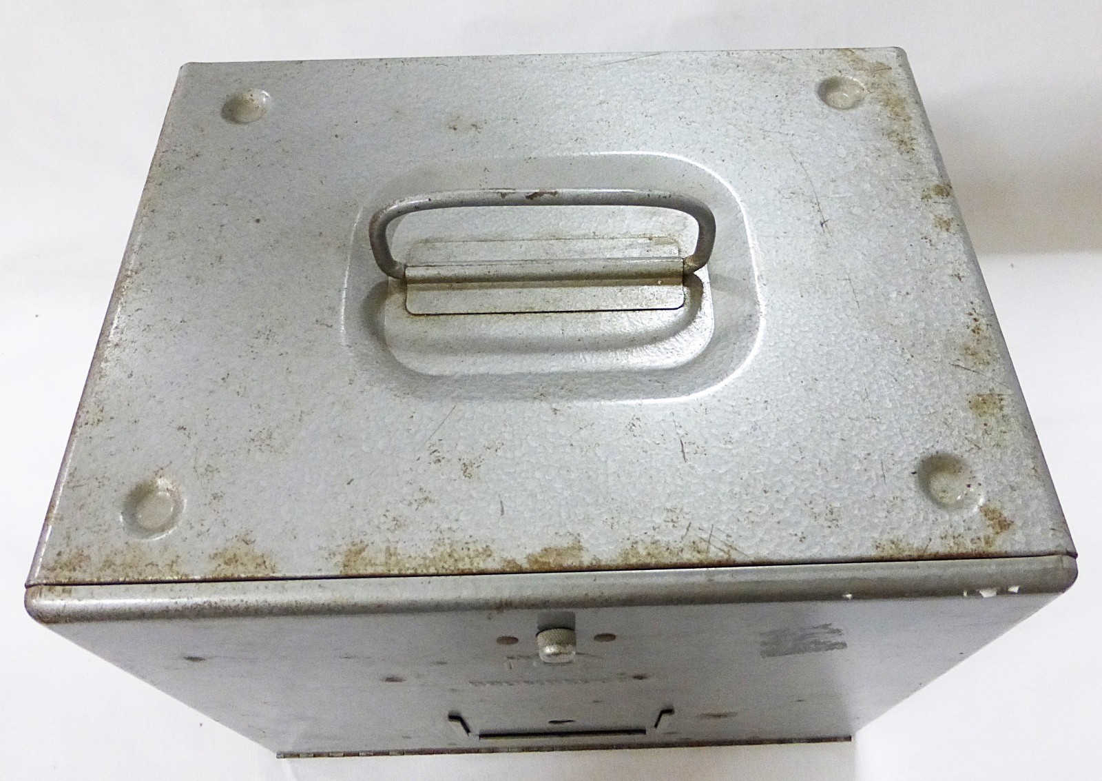 Vtg Brumberger 8 mm metal reel holder case storage bin 1950 mid century rustic