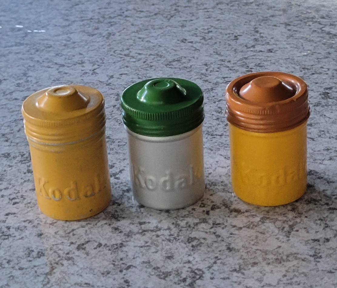 VTG Lot of 3 Kodak 35mm Film Roll Embossed Container Metal Tin Can Canister