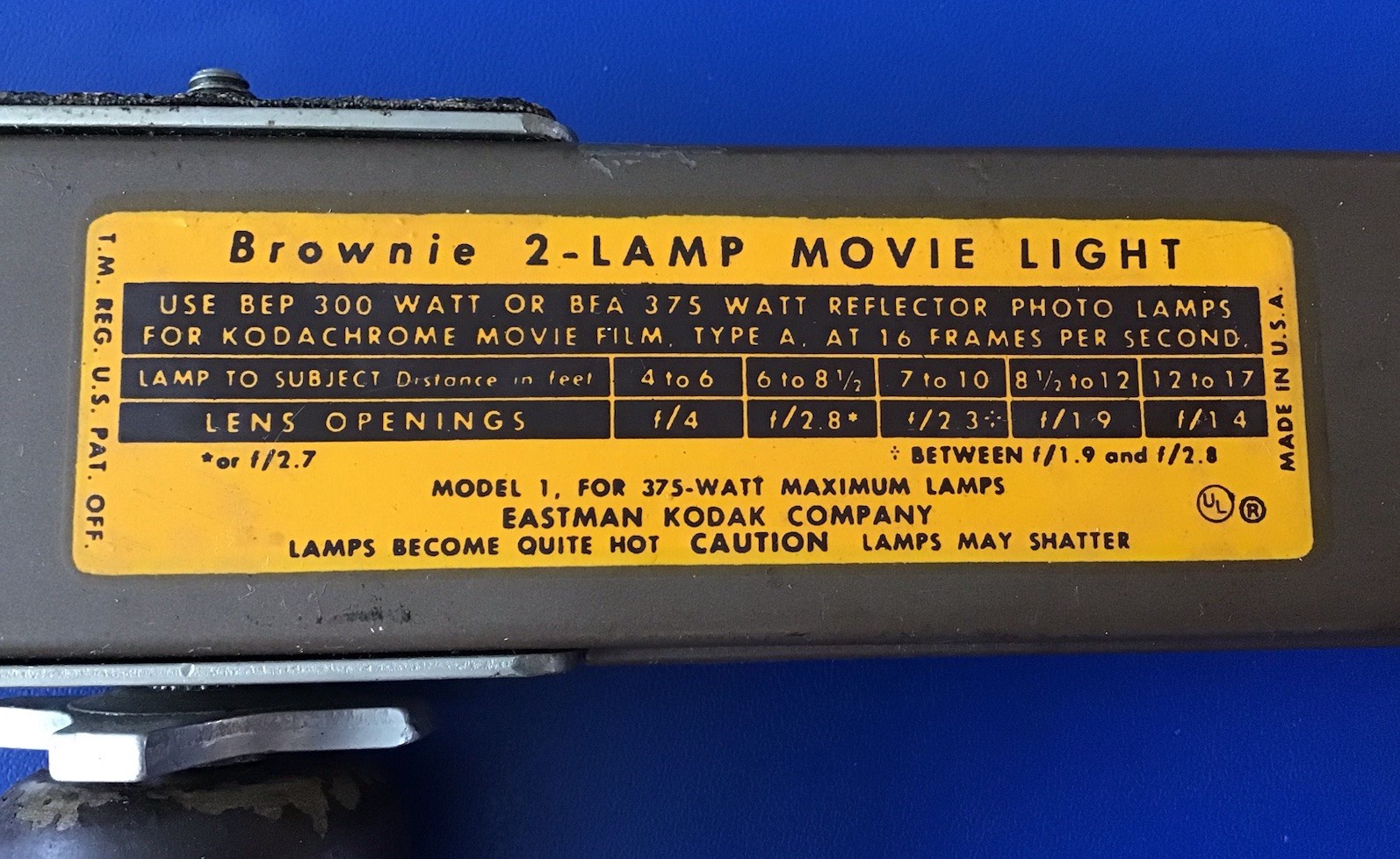 Vintage Kodak Brownie Model 1 Two Lamp Movie Light