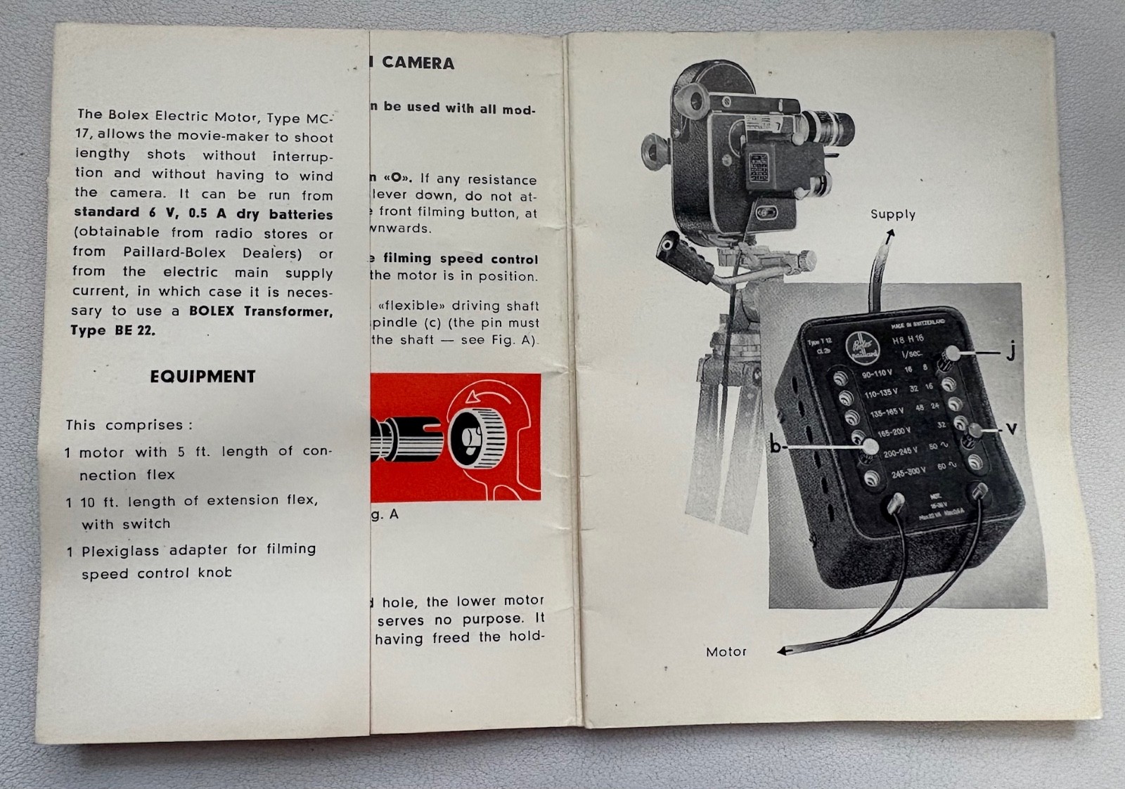 RARE BOLEX ELECTRIC MOTOR MC-17 MANUAL for 16mm movie camera