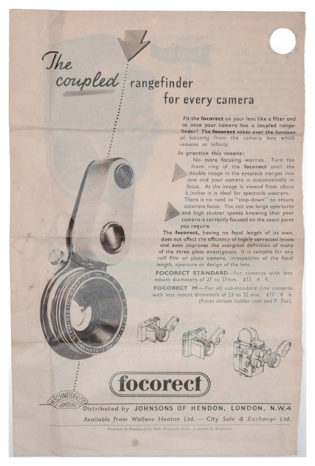 H.Schneider Focorect S Rangefinder for Variable Focus Close-Up Lens