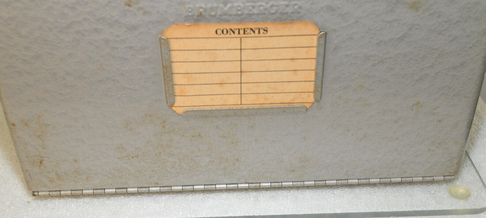 BRUMBERGER 12 Film Reel Canister Metal Storage Box Circa 1950s UNIQUE DISPENSER