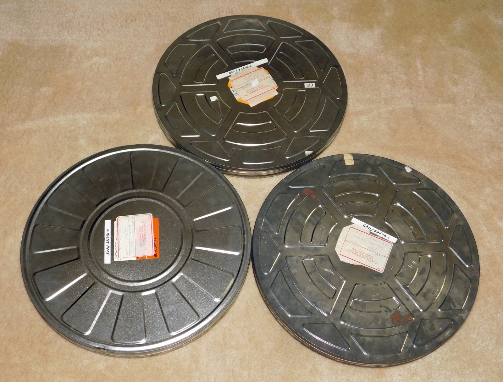 3 LARGE 35mm FILM CANS – 18 1/4″ – Vintage Can Canister Empty 2000ft