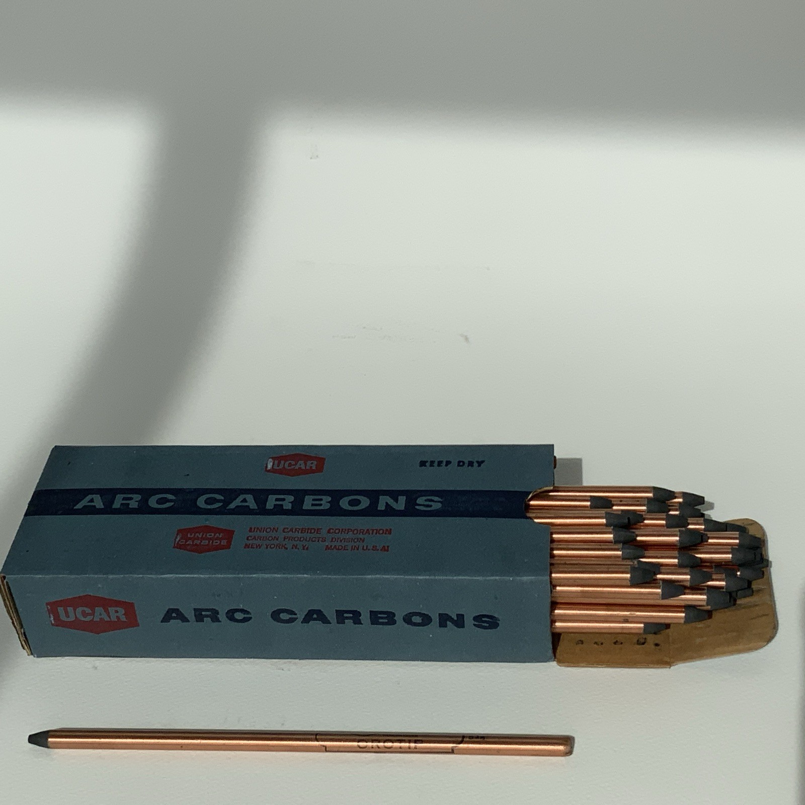 UCAR CARBON ARC RODS- 1 BOX of 50 5/16 X 9” negative orotip cored L1106