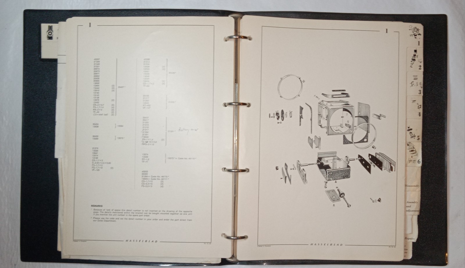 Original Hasselblad 500EL Body Spare Parts Catalog & Repair Manual #4124