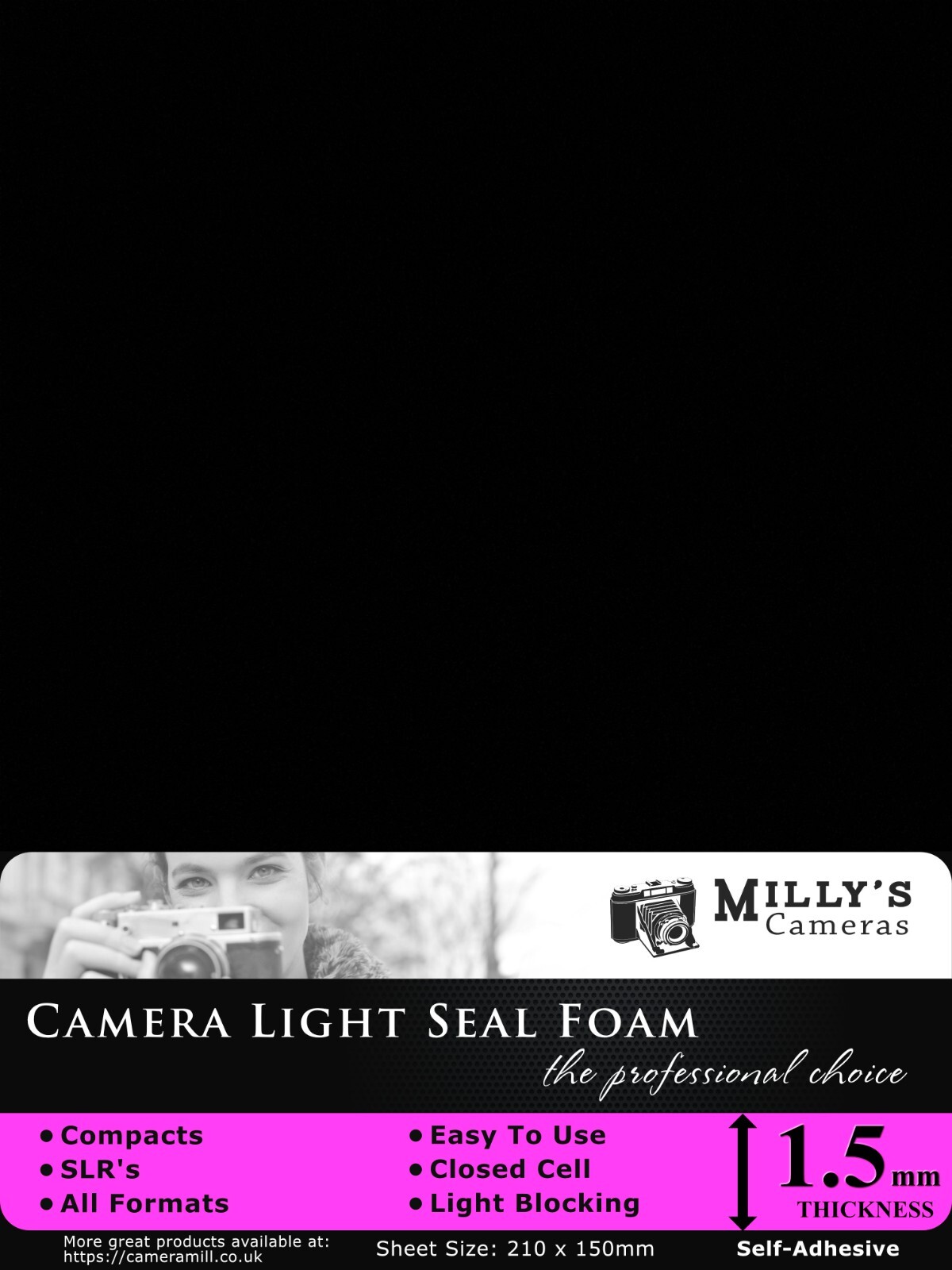1.5mm Light Seal Foam – 210 x 150mm Self-Adhesive for ALL Film Camera Formats