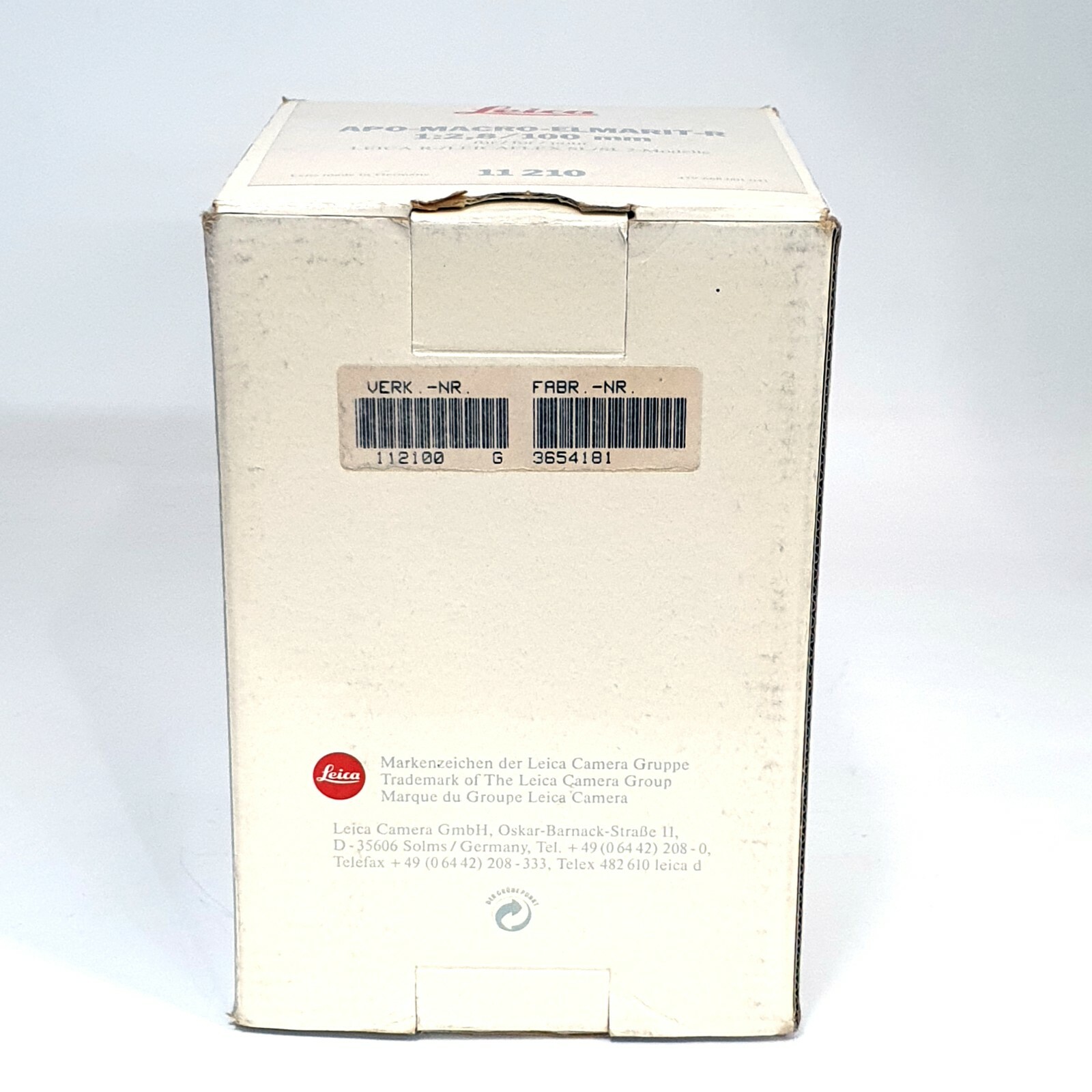 Leica APO-Macro-Elmarit-R 1:2.8 100mm Empty box (No Lens , Only Box)
