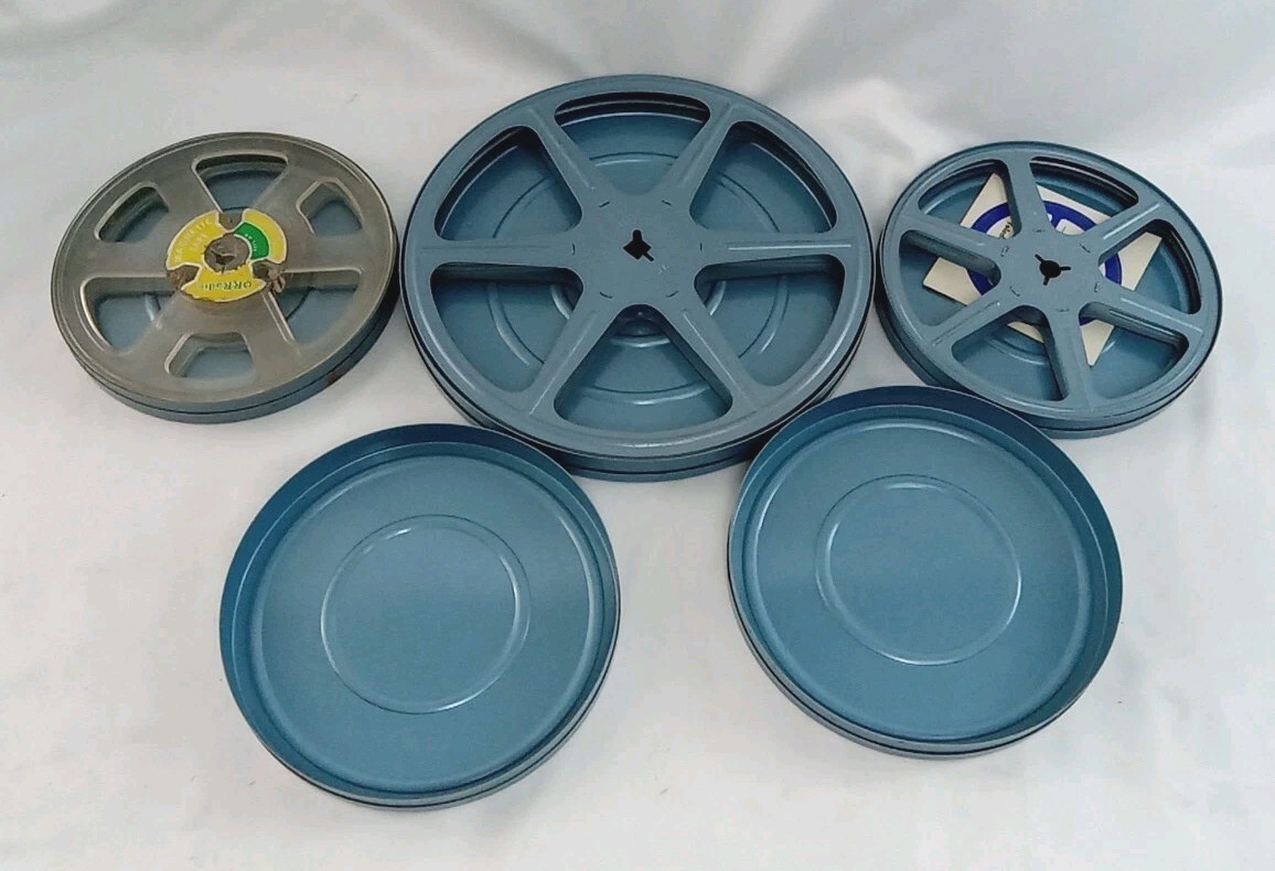 Vintage Super 8MM Metal Film Storage Tins 3 Reels 5 Containers 1 Large 4 Small