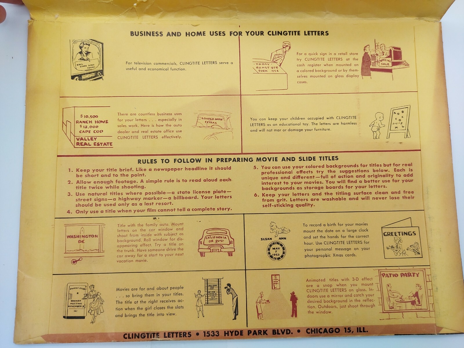 Home Movie Business Slide Title Set Vtg Clingtite Lettering Kit All-Purpose