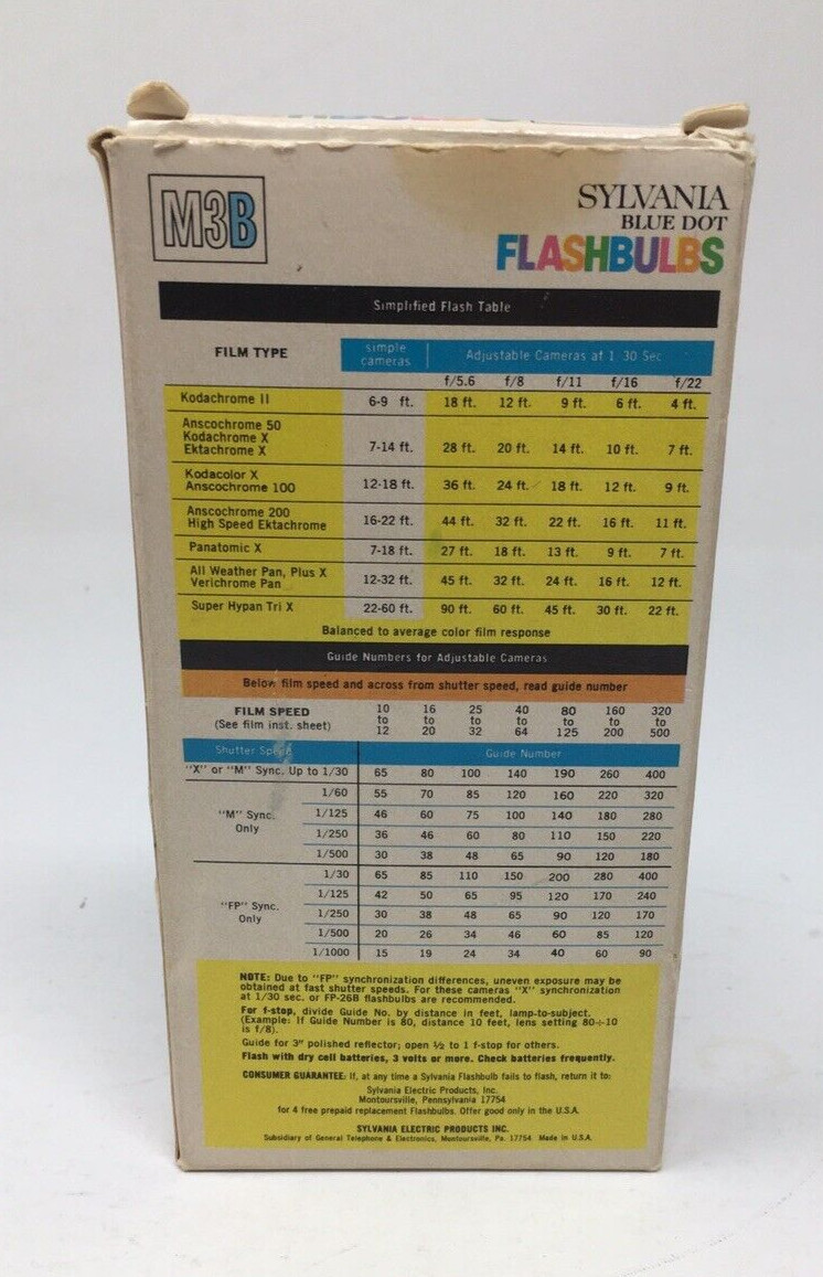 Sylvania M3B Blue Dot Camera Flashbulbs 9 Unused Blue Dot Bulbs Flash Bulbs