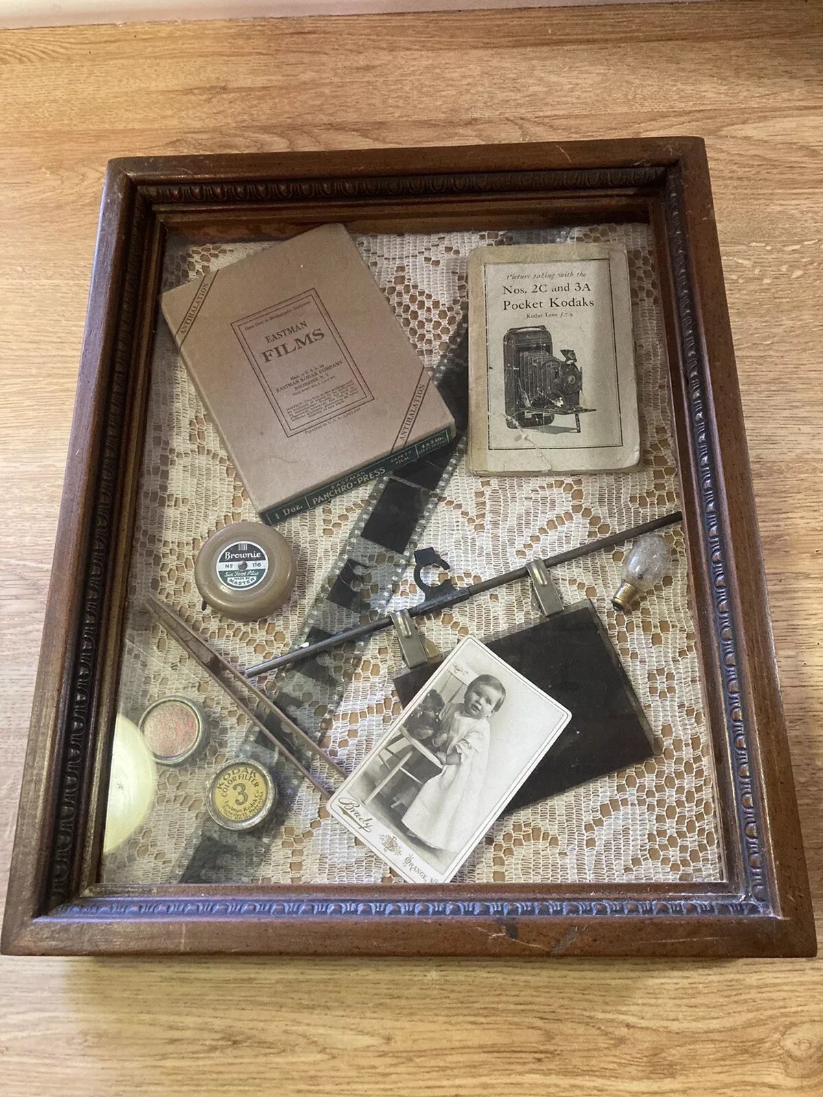 Rare Vintage Photography -Camera Items In Shadow Box