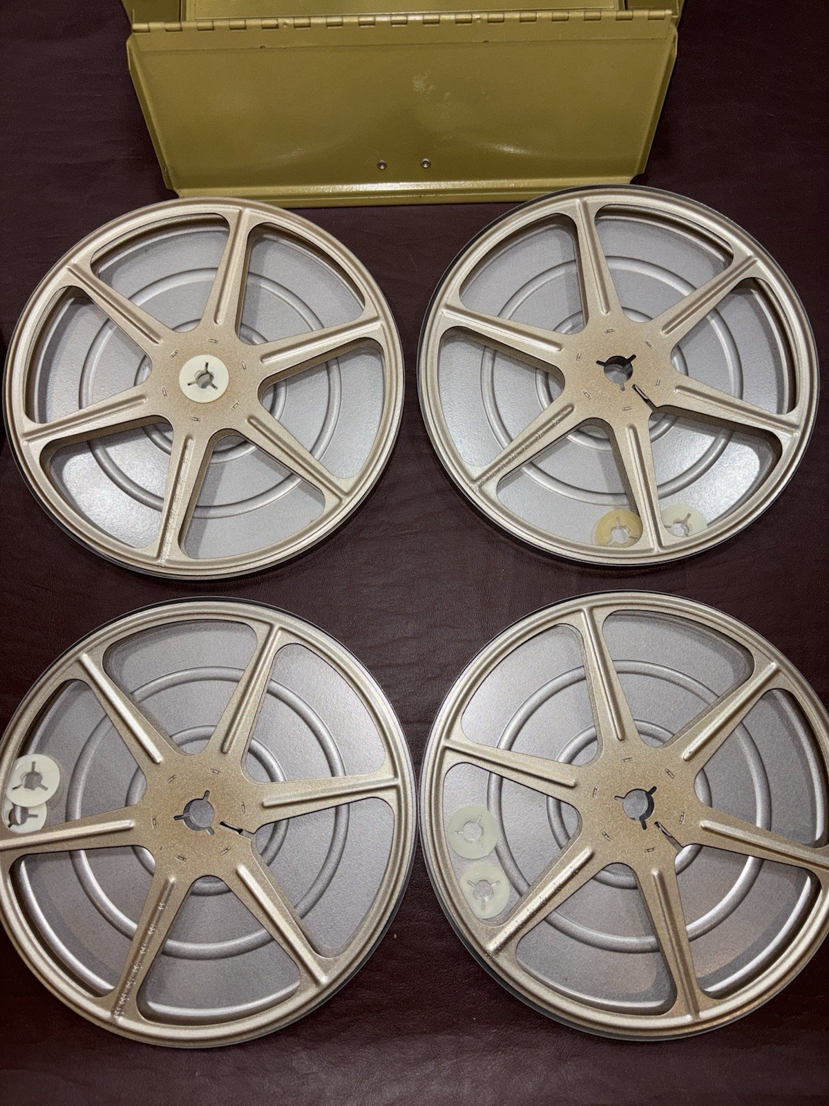 Vtg Bruce 12 Film Reel Metal Storage Case & 4 Scherer Empty 8mm 400ft Canister