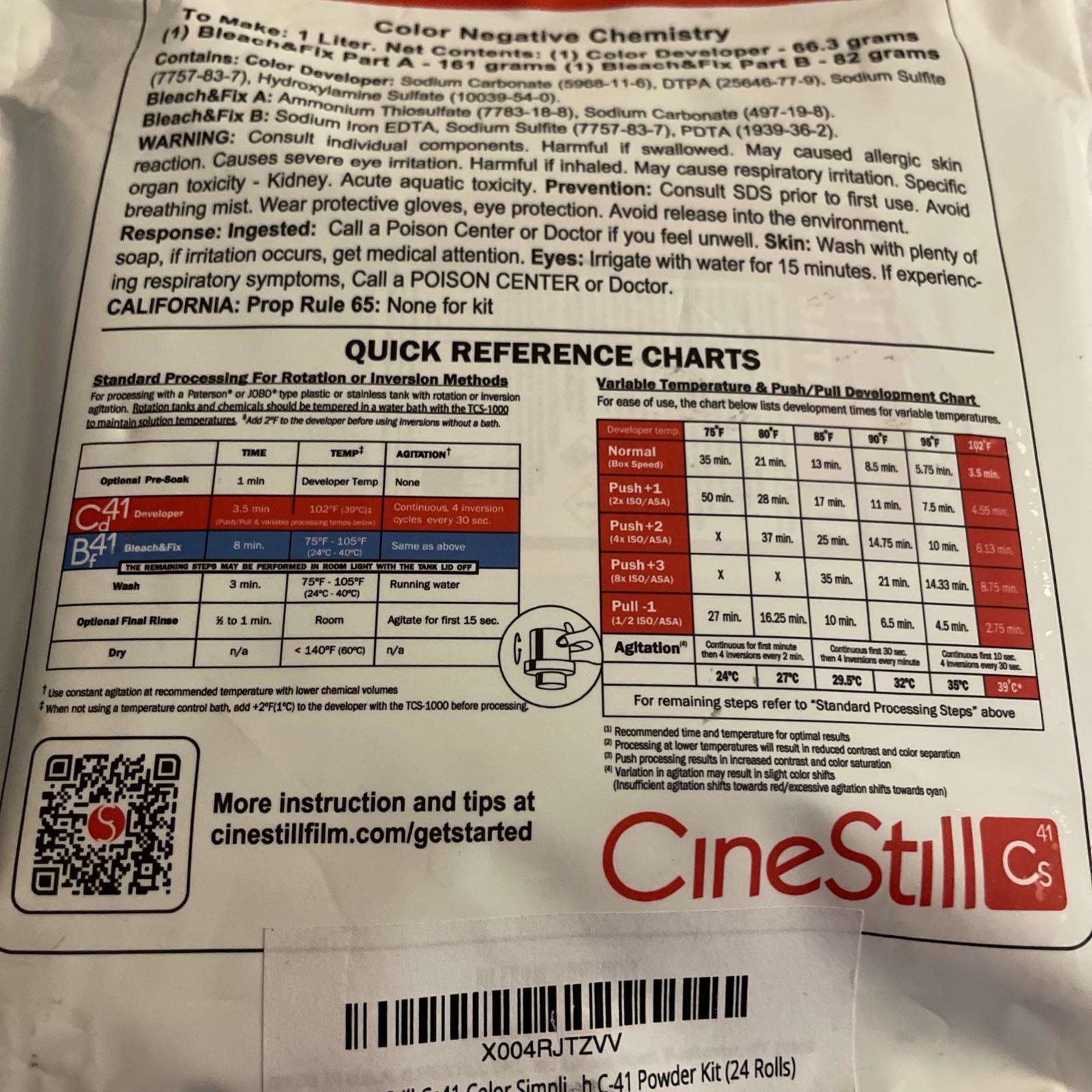 New CineStill Cs41 Color Simplified 2 Bath C 41 Powder Kit for Color Negatives