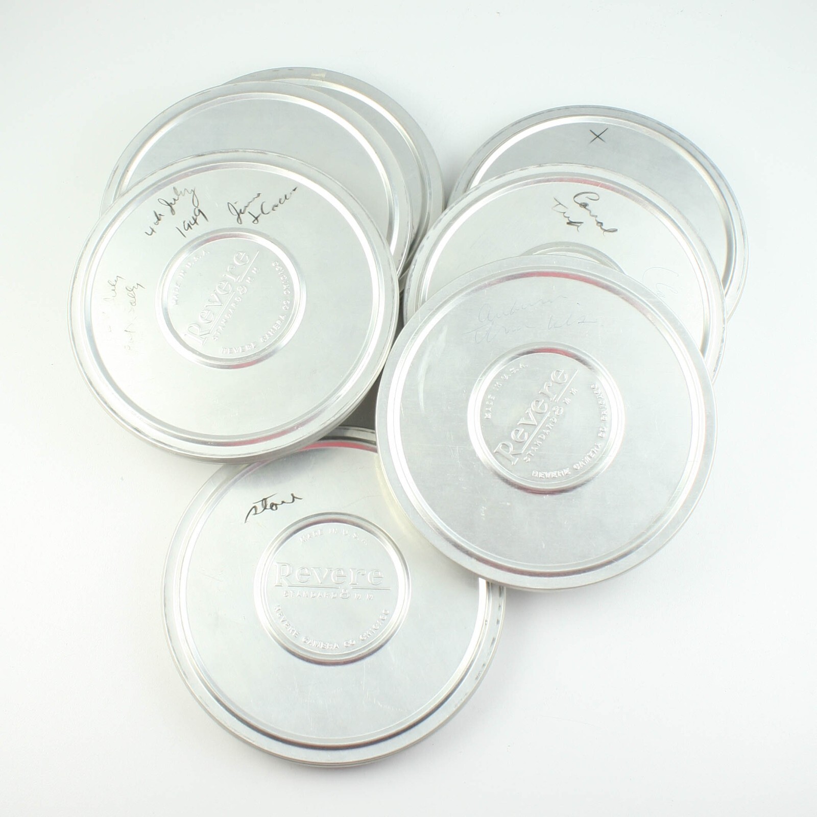 Revere – 8mm – No Reels/EMPTY – Vintage 6″ Aluminum Film Canisters – Lot of 7