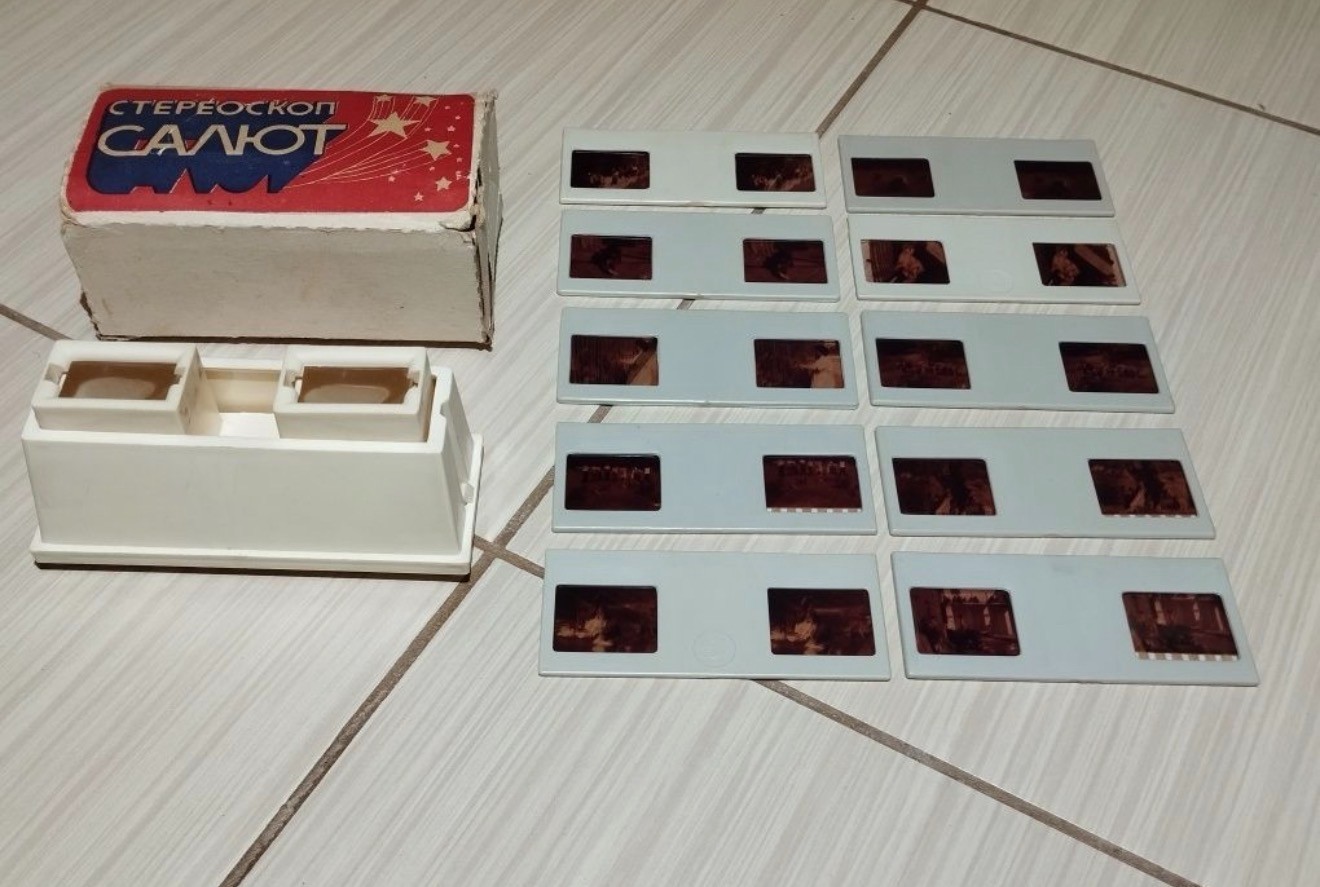 Vintage USSR STEREOSCOPE SALUT + pack of Stereo slides