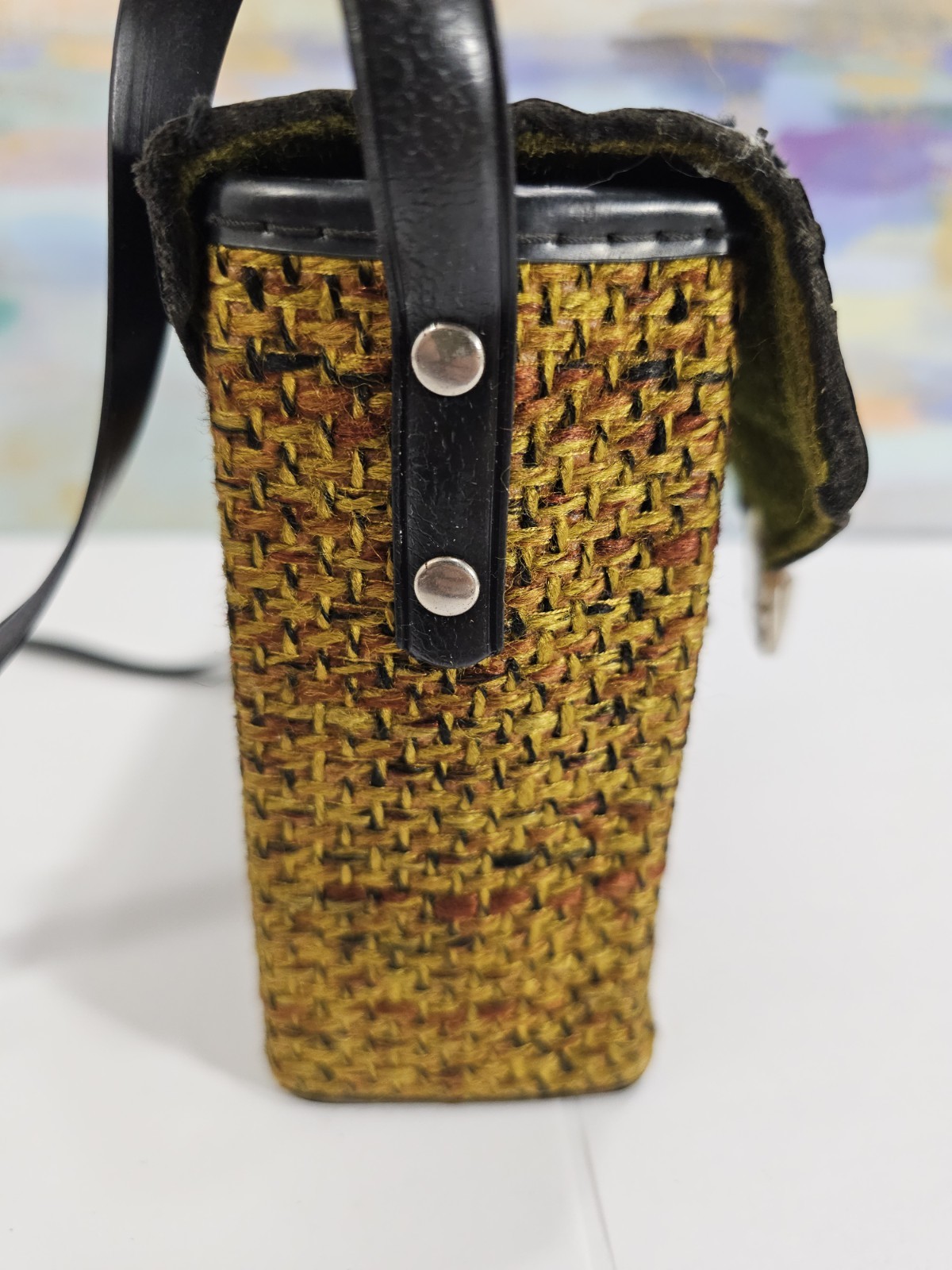 Vintage Brown Tweed Weave Shoulder Small Camera Bag W/clasp