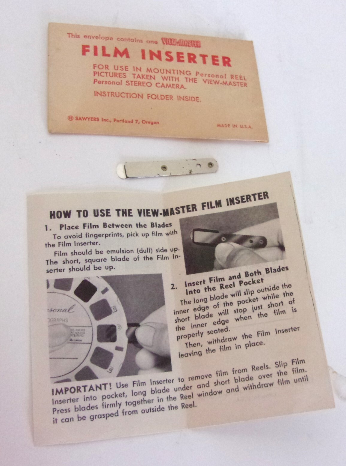 Viewmaster FILM INSERTER for Personal Reels with Instructions in English