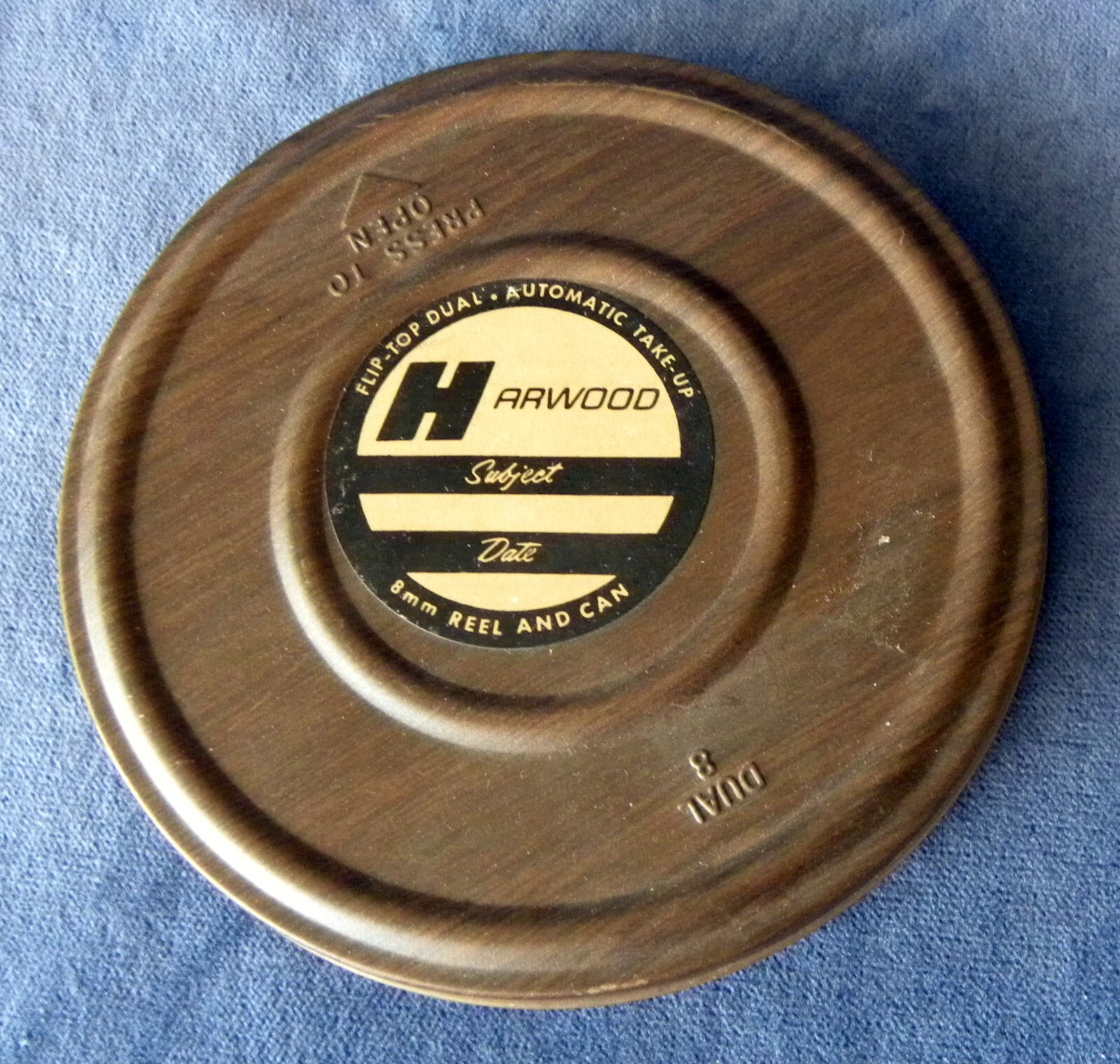 Vintage Harwood 8mm Reel & Can Film Holder 5” Wood Grain Metal Case