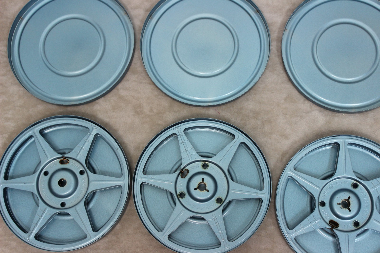 8 mm Reels and Canisters Compco 200 Feet Empty Blue Lot of 4