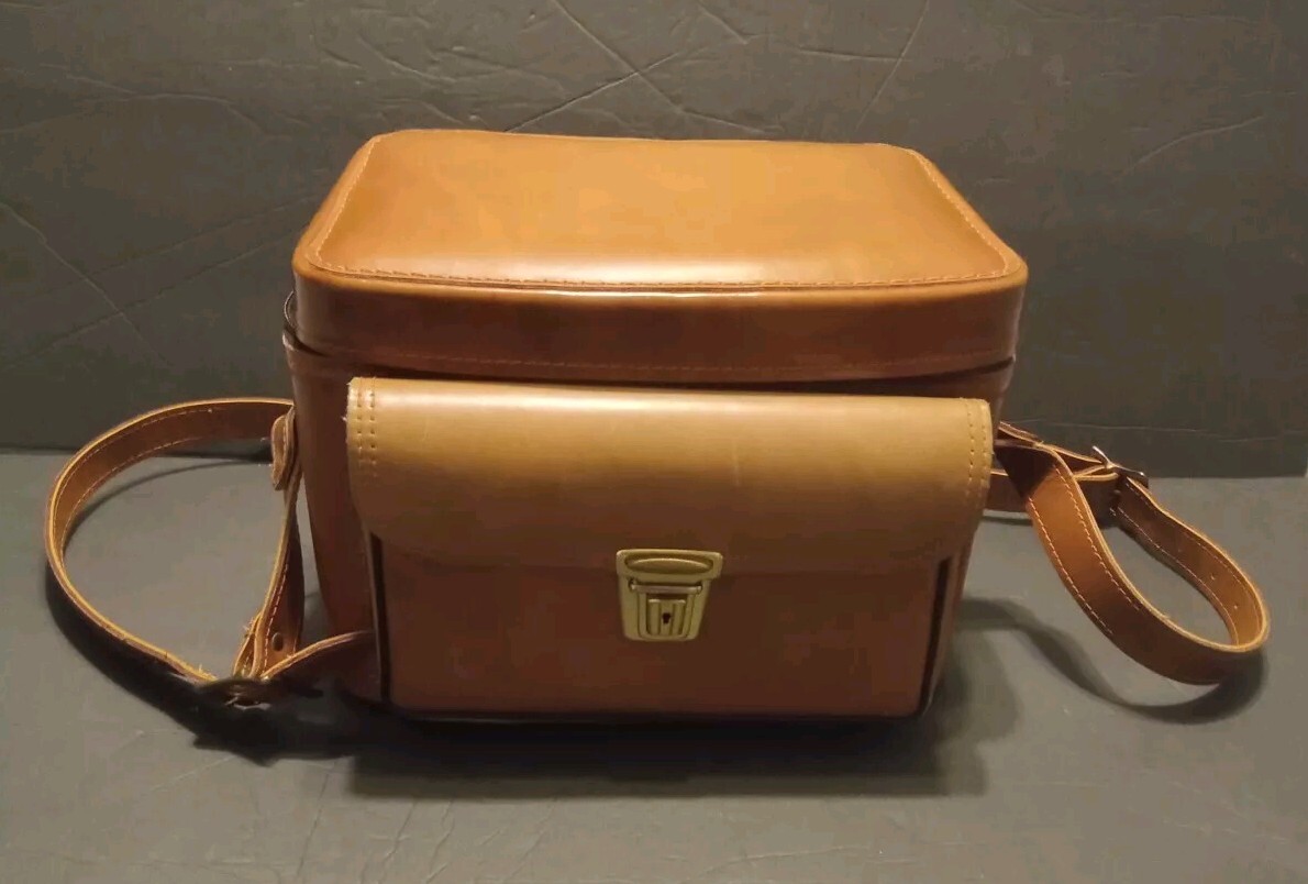 Leather Camera Bag Hard Case With Buckle Strap Vintage Brown 1950-60s #803 USA