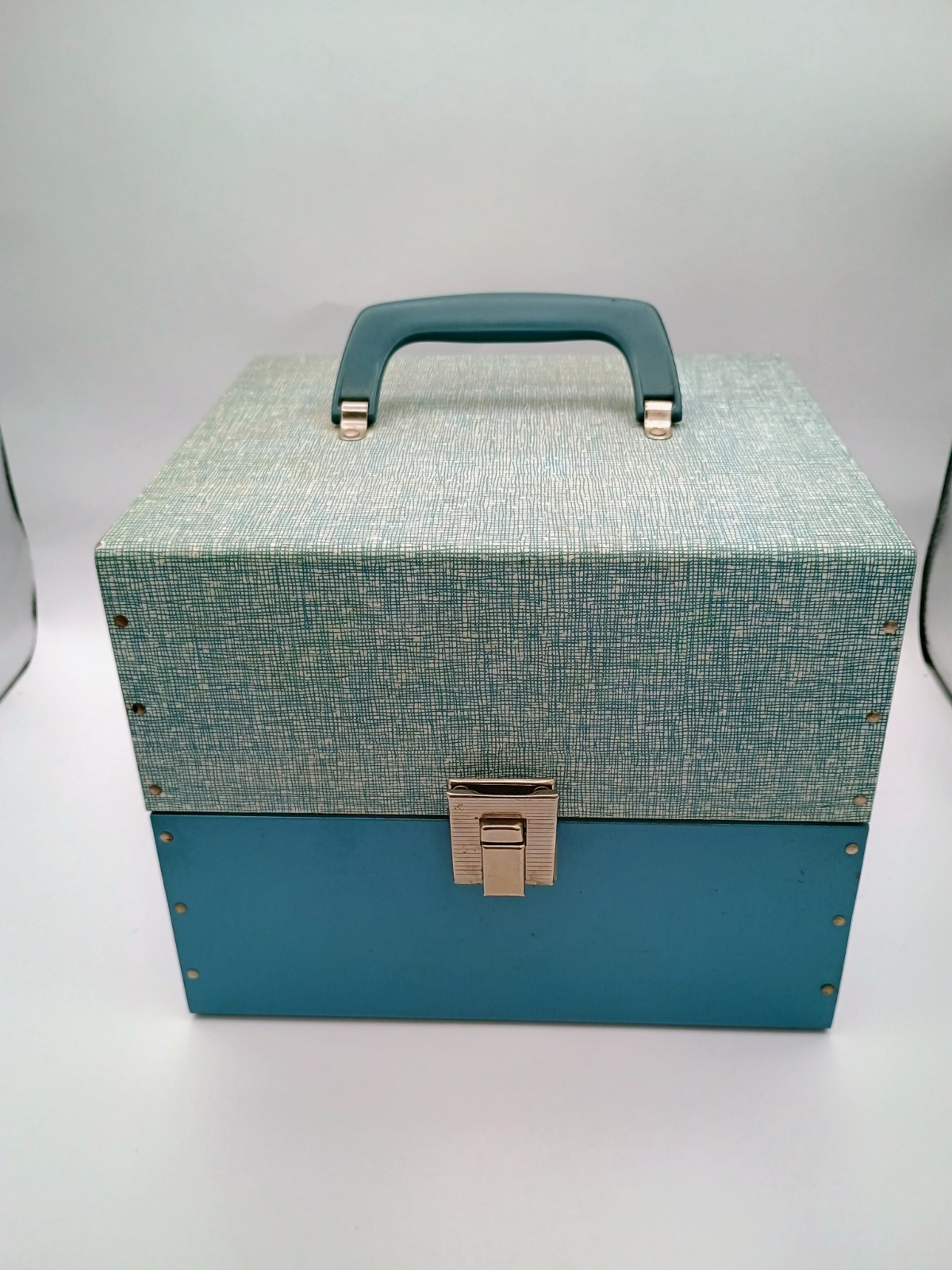Vintage Metal Blue Movie Reel Chest Box 12 Slot Film Storage Case