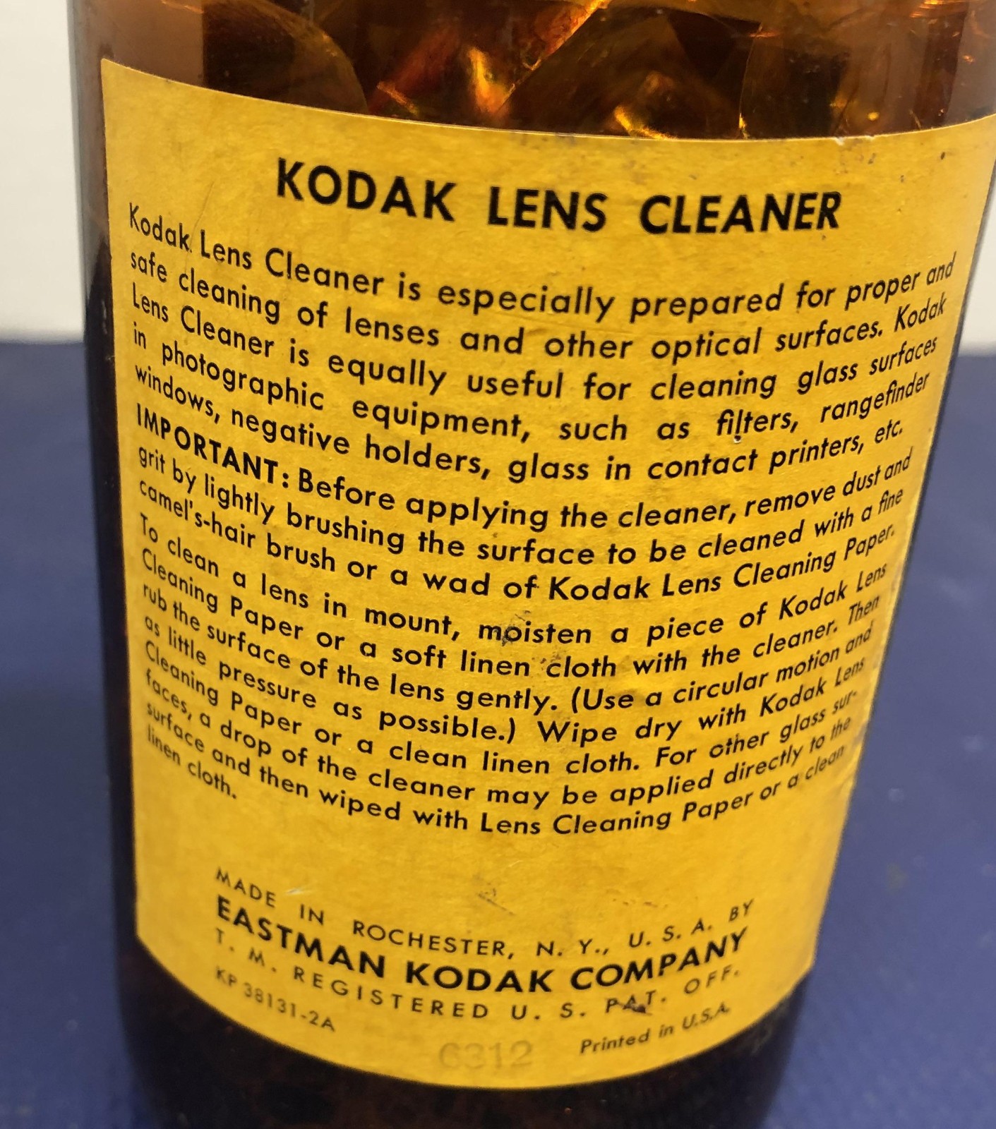 Kodak Lens Cleaner Brown Amber Glass Bottle 16 oz vintage camera
