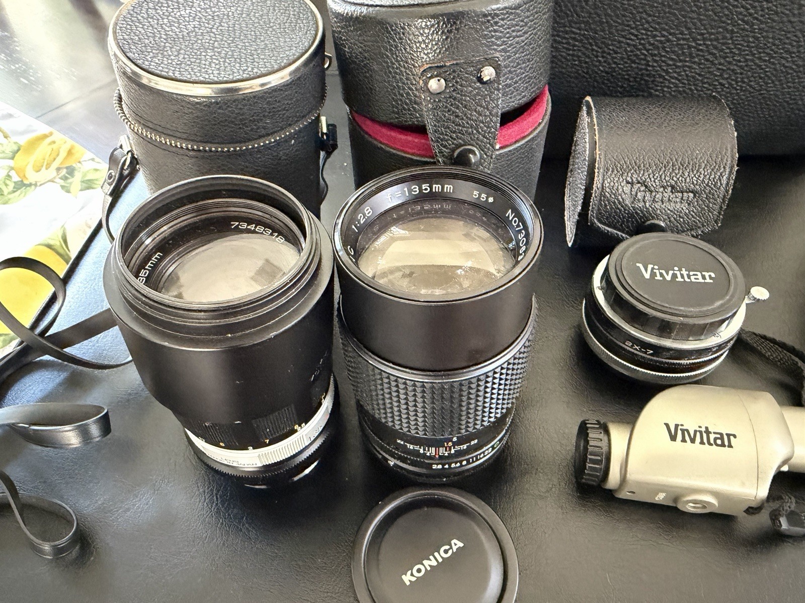 Vintage Camera Lenses Flashes And Filter. Konica Miida And More.
