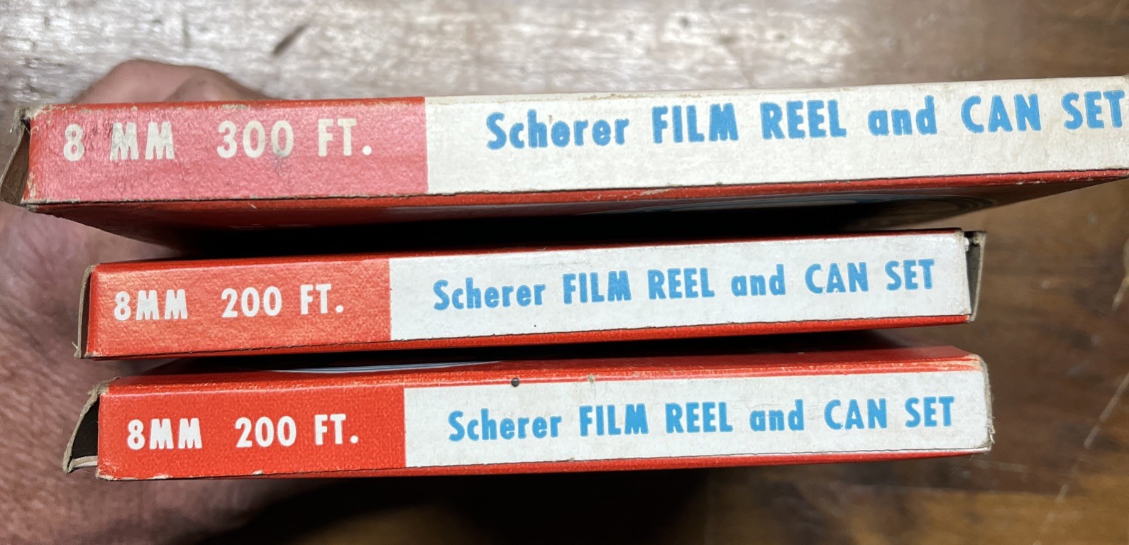 Lot Of 3 Scherer 8 mm (2)200 ft. (1)300 ft. Can And Reel Original Boxes -1 Reel