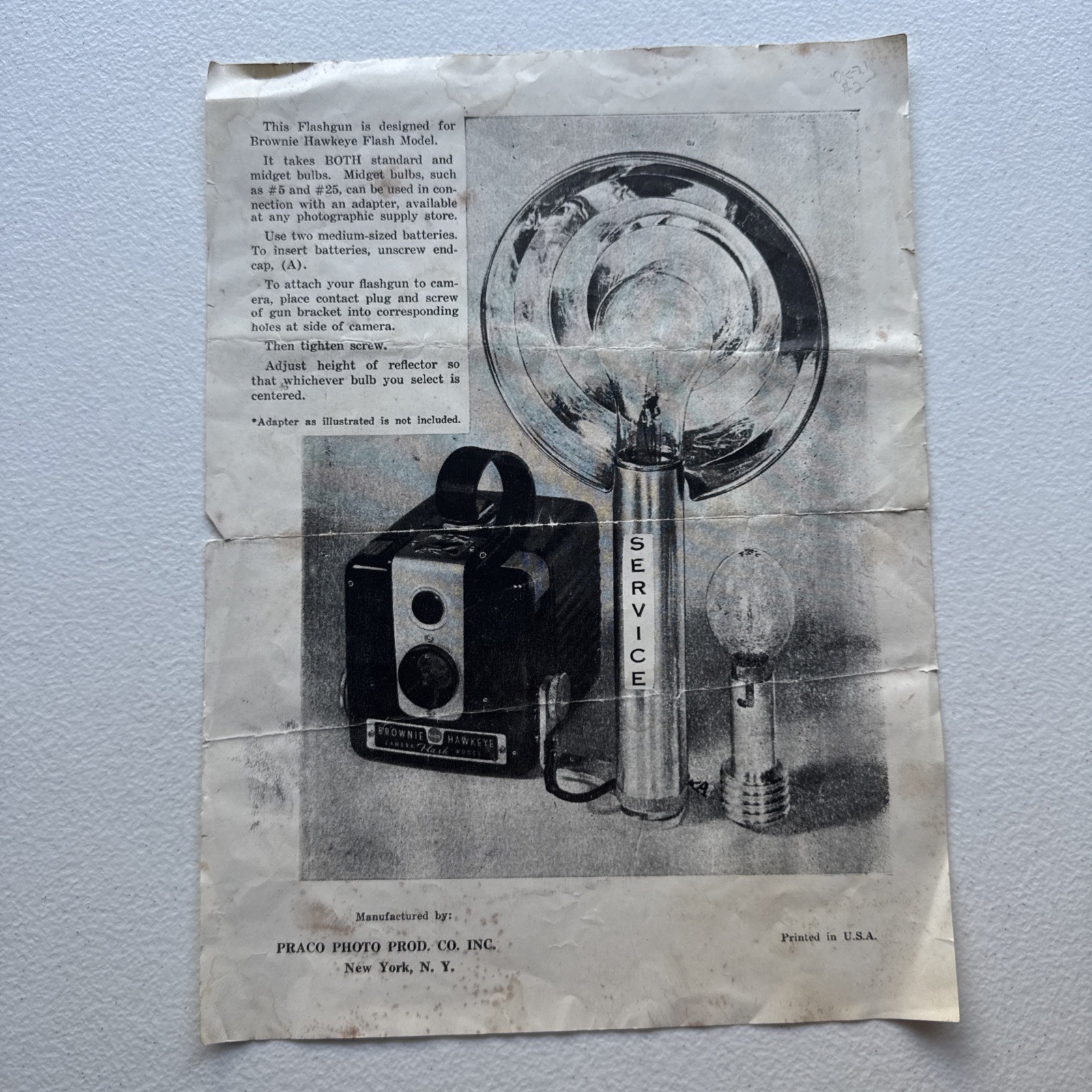 Brown Hawkeye Flash Model Camera Prado Photo Prod. Co. Advertising Sheet Vintage