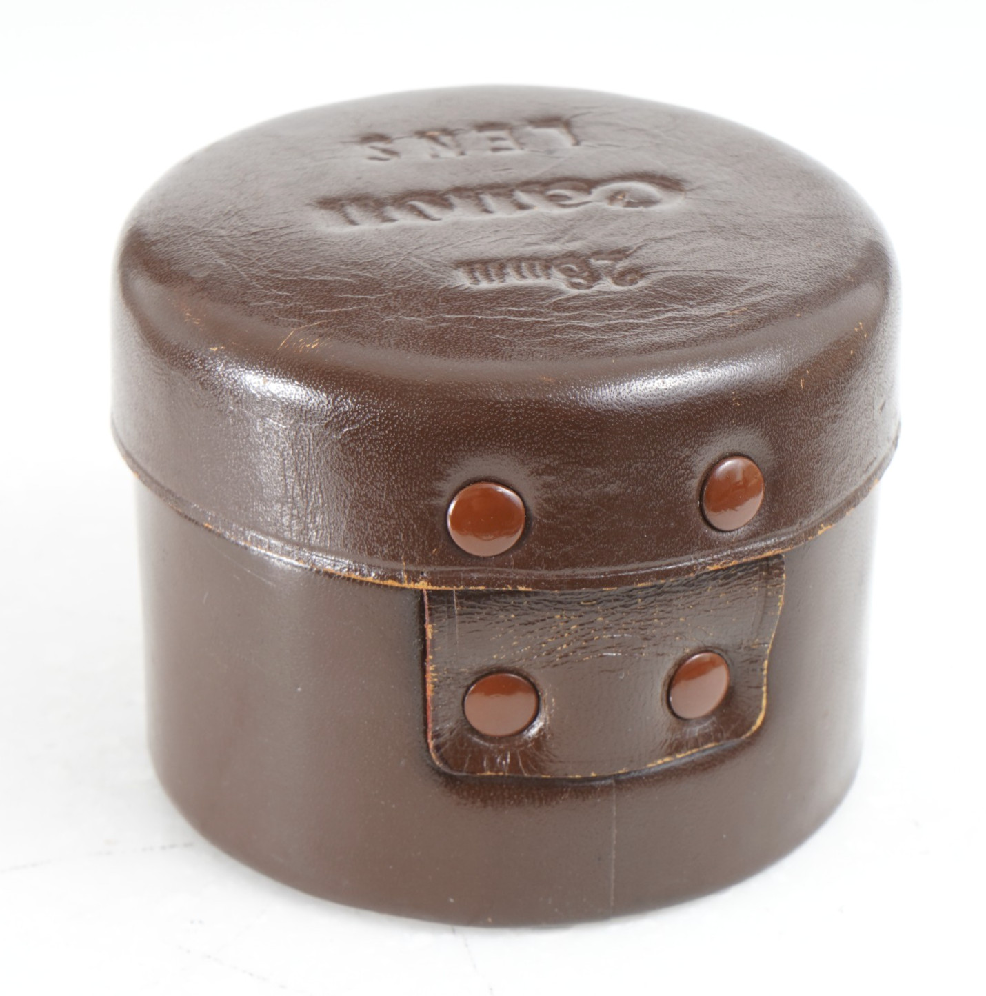 -CANON HARD BROWN LEATHER LENS CASE FOR 28MM Leice L39 Mount LENS
