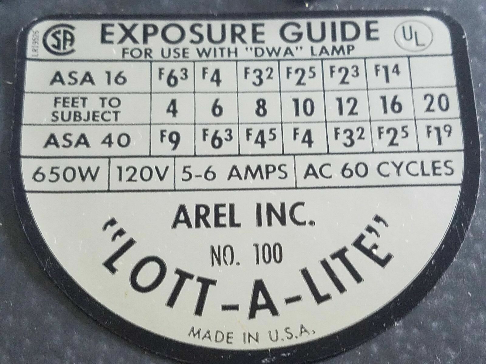 Vintage Arel Inc Lott-A-Lite Photography Movie Lighting USA: Sealed Beam GE Bulb