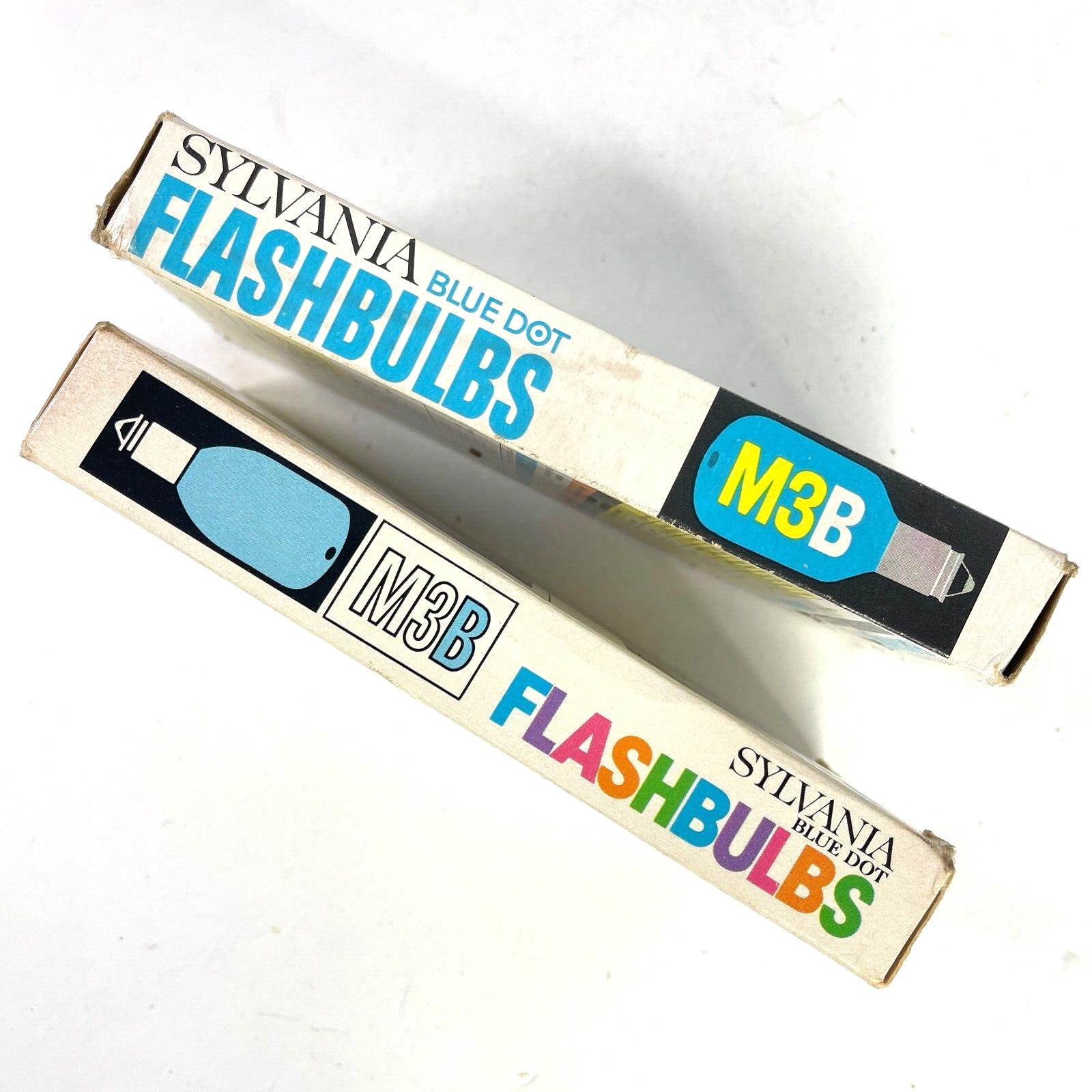 Sylvania Blue Dot M3B Flashbulbs 2 Vtg Box Bundle Old Stock 1960s 24 Bulbs USA