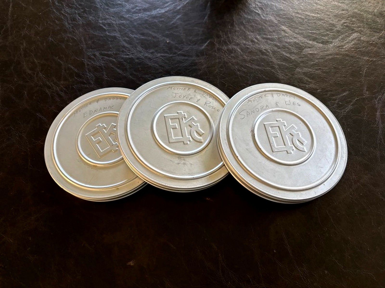 3 Eastman Kodak Co (EKC) 5″ Metal Film Canisters with Film on Reels -Cans Marked