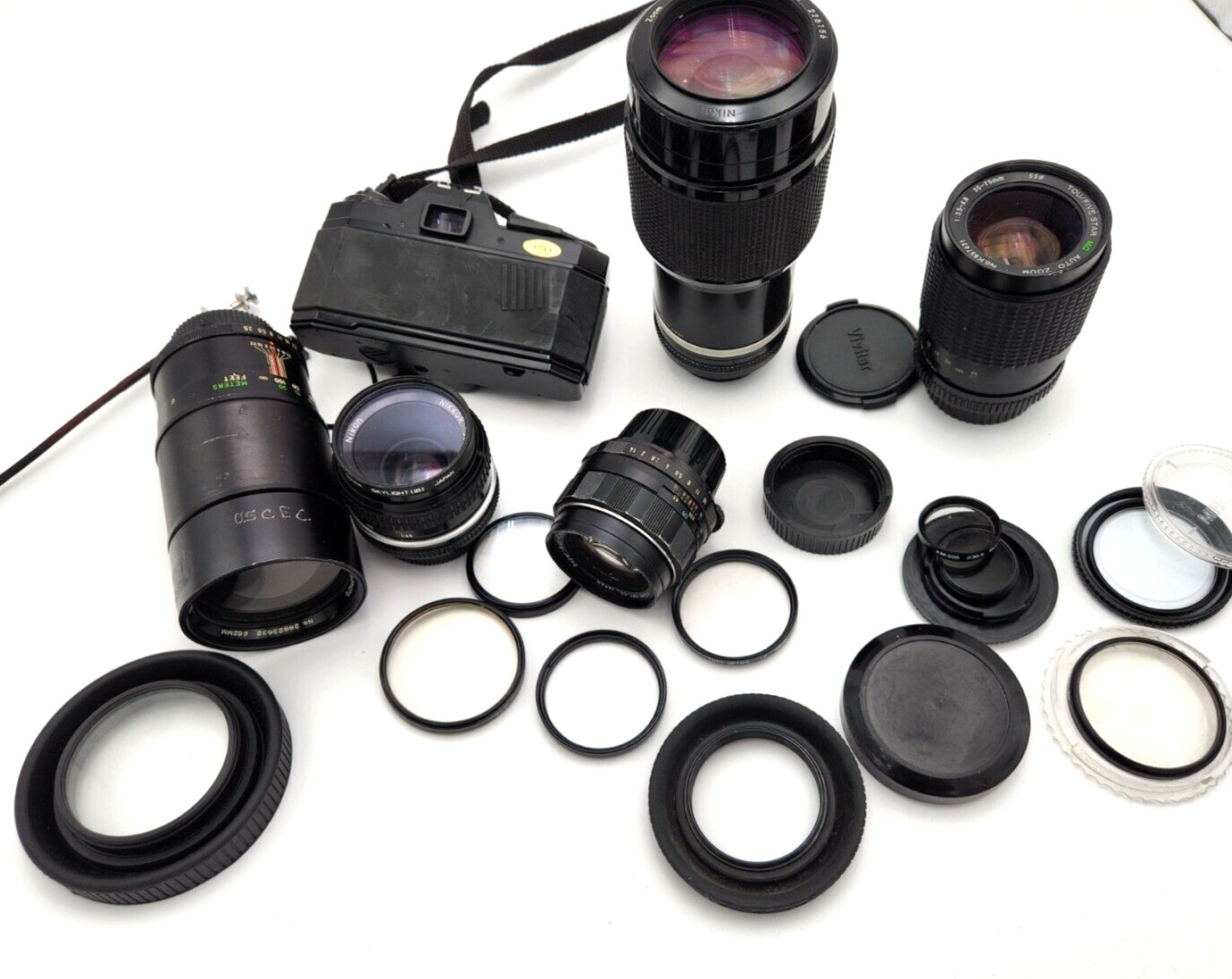 Lot Photo equipment Nikon, Ashai, VIvitar LENSES, filters, meter, etc. Vintage