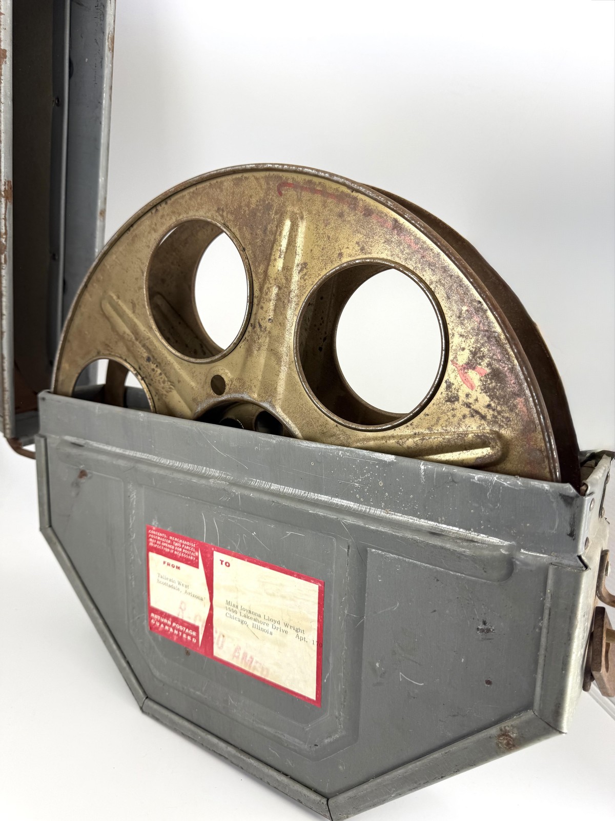 Vintage Frank Lloyd Wright 35mm Film Canister w/ Reel Taliesin West to Iovanna