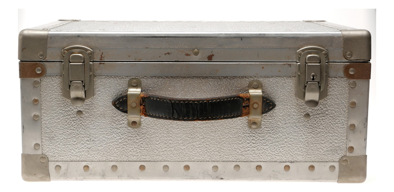 Vintage Aluminum Camera Trunk Hard Case with Leather Handle