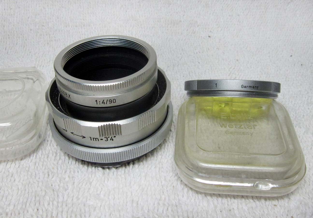 THREE Vintage Leitz/Leica Accessories for 9cm Elmar & No. 1 YELLOW Filter