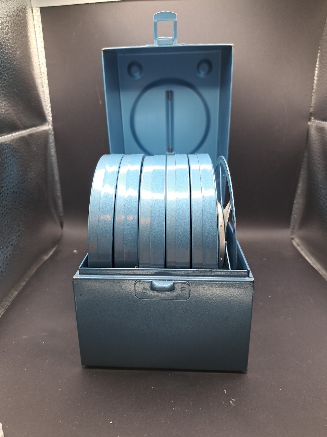 Vintage Kmart Metal Reel Storage Film Case Box Regular 8 Auto Take Up Reels