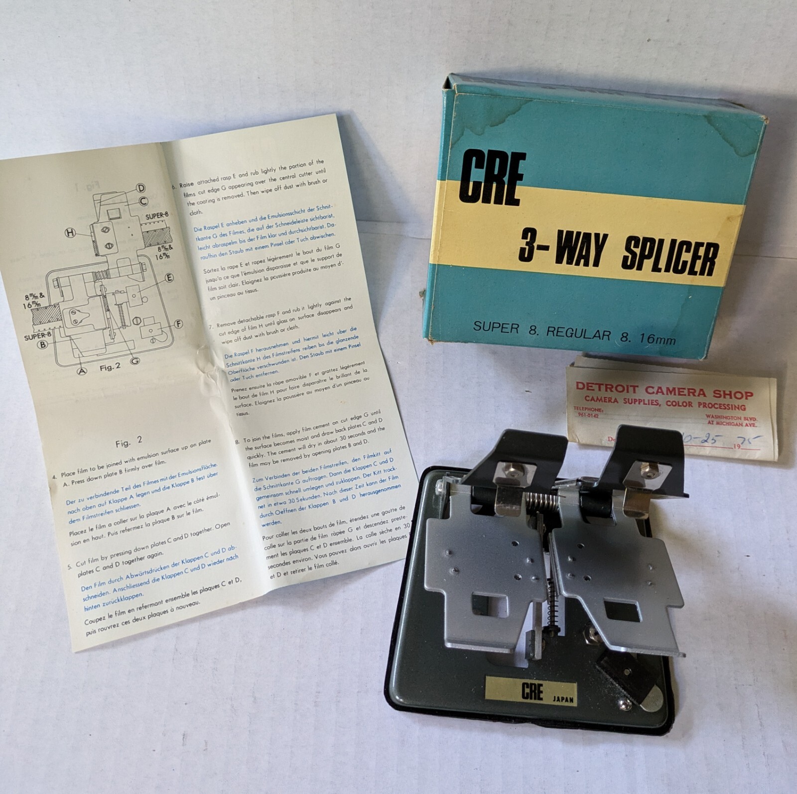 CRE PRO 3-Way Film Splicer for Super 8, Regular 8, 16 mm made in Japan for Kodak
