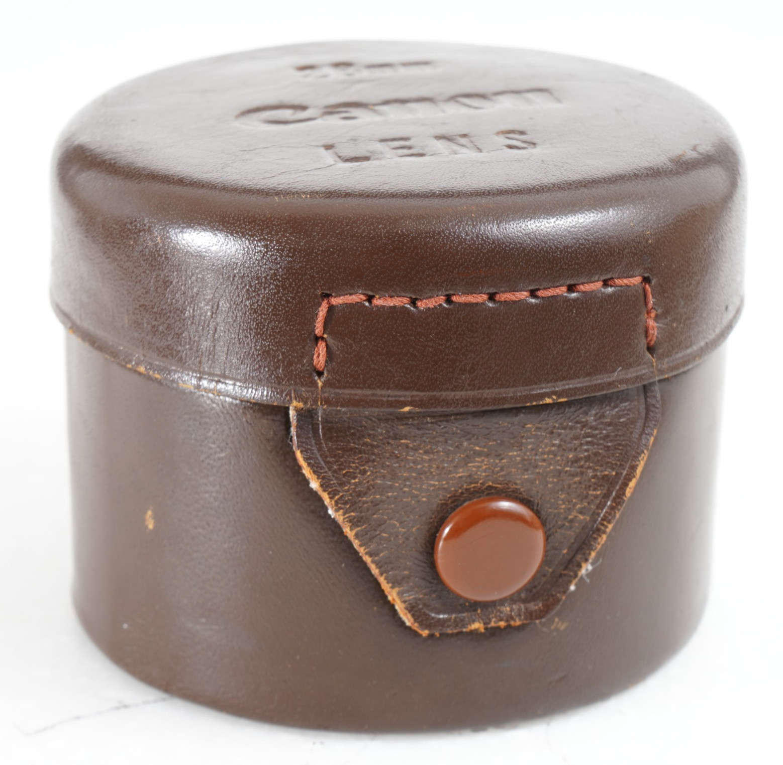 -CANON HARD BROWN LEATHER LENS CASE FOR 28MM Leice L39 Mount LENS