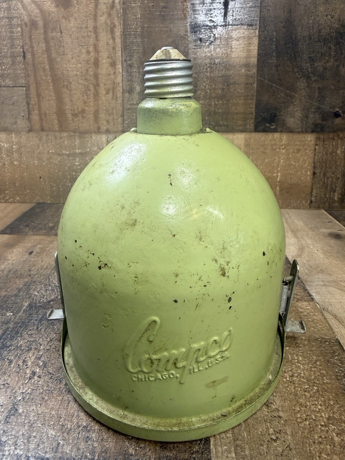 Compco Safeligh Darkroom VINTAGE Green Industrial Light Lamp Repurposed Patina